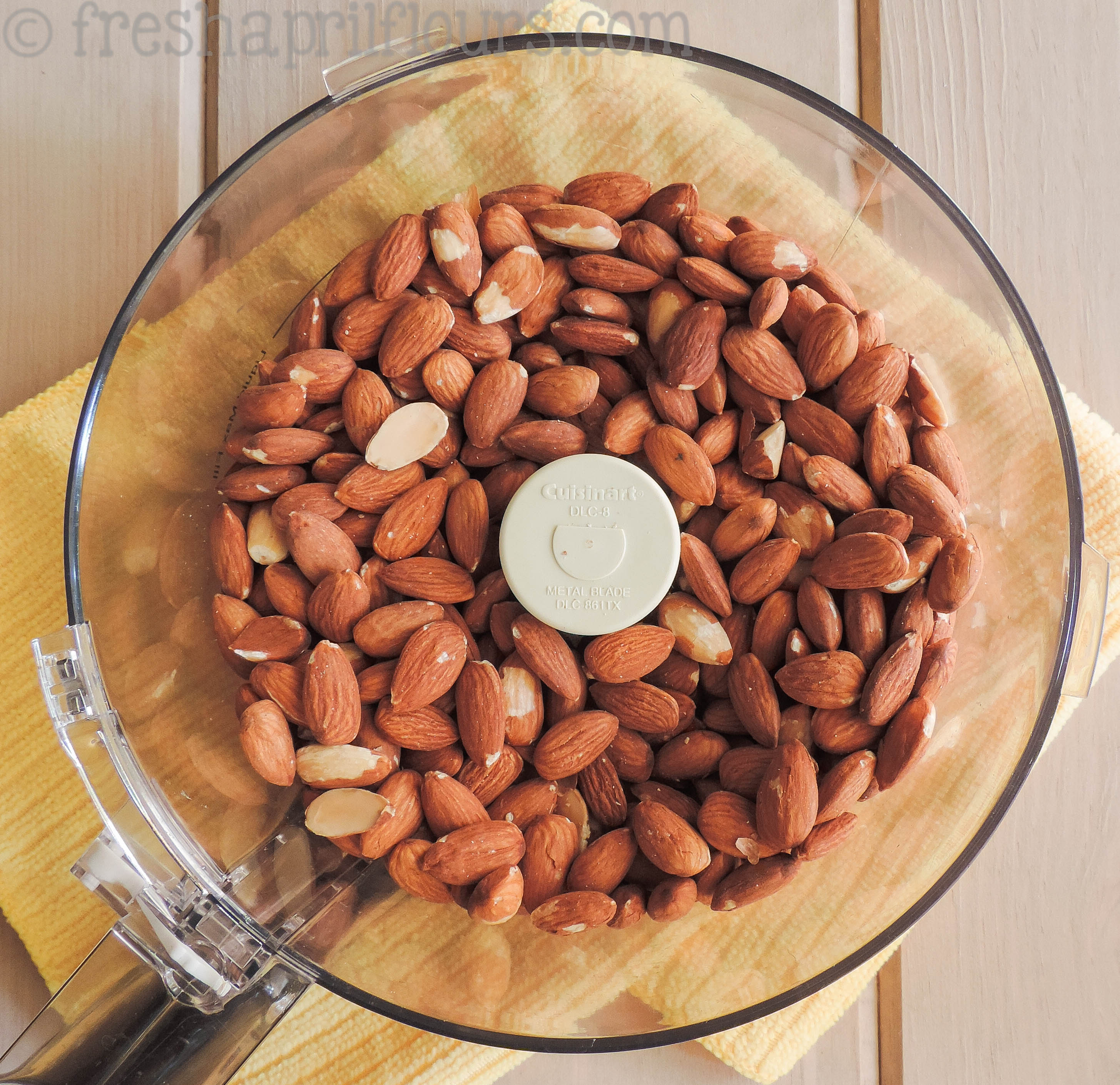 aerial photo of almonds in a food processor 