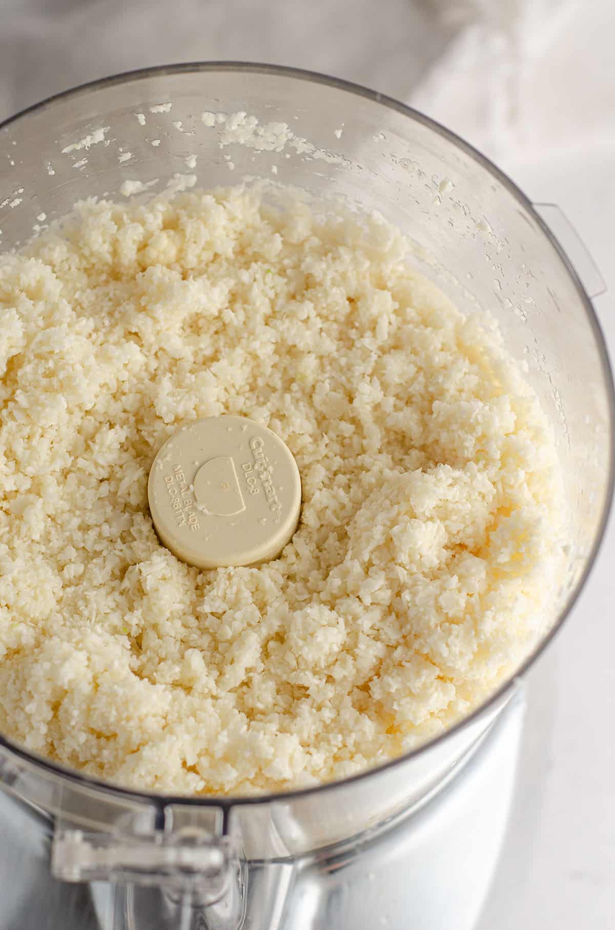 riced cauliflower in a food processor