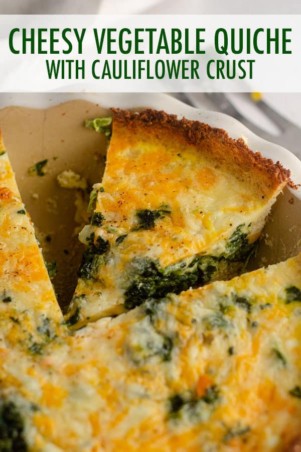 A cheesy quiche loaded with veggies, baked in a low-carb, gluten free, and deliciously seasoned cauliflower crust. via @frshaprilflours