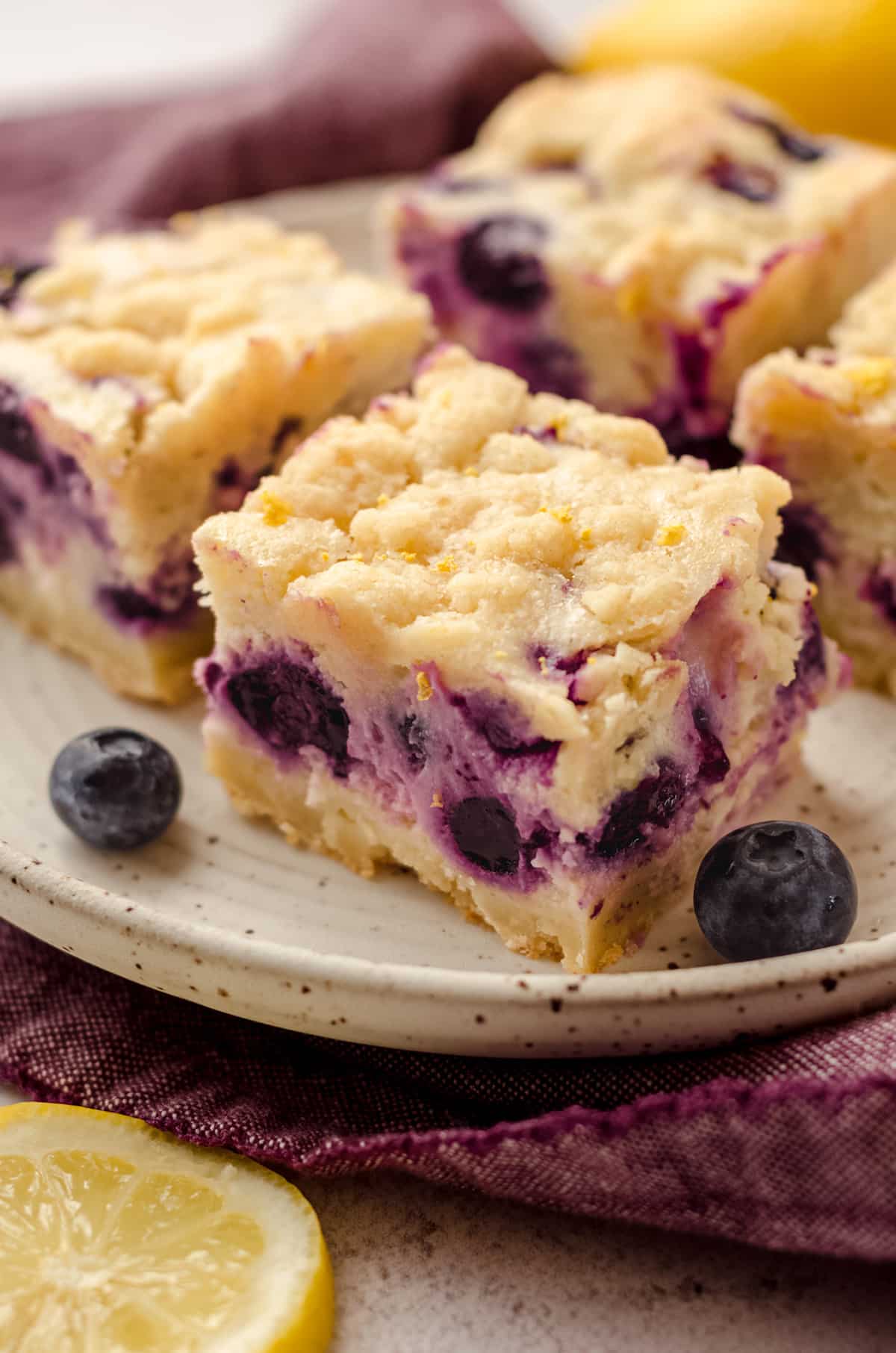 blueberry lemon bars on a plate