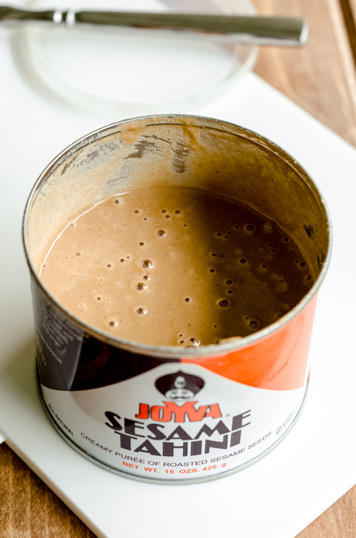 A jar of tahini.