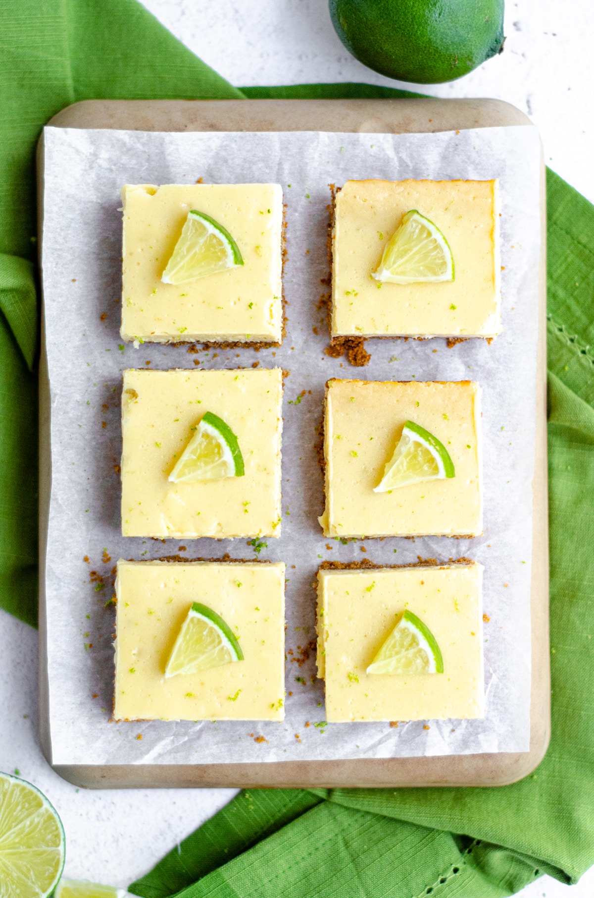 aerial photo of key lime pie bars on a platter