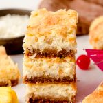 three piña colada bars stacked on top of each other