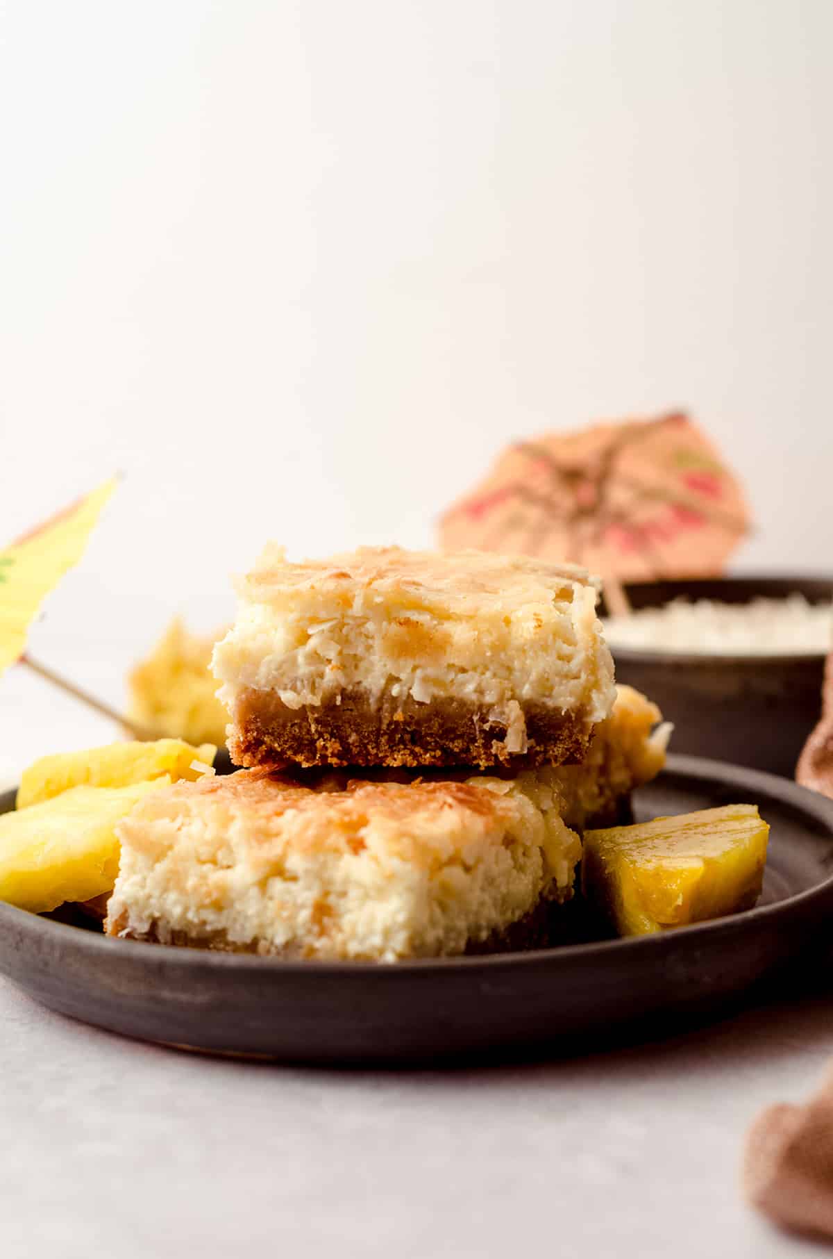 piña colada bars on a plate