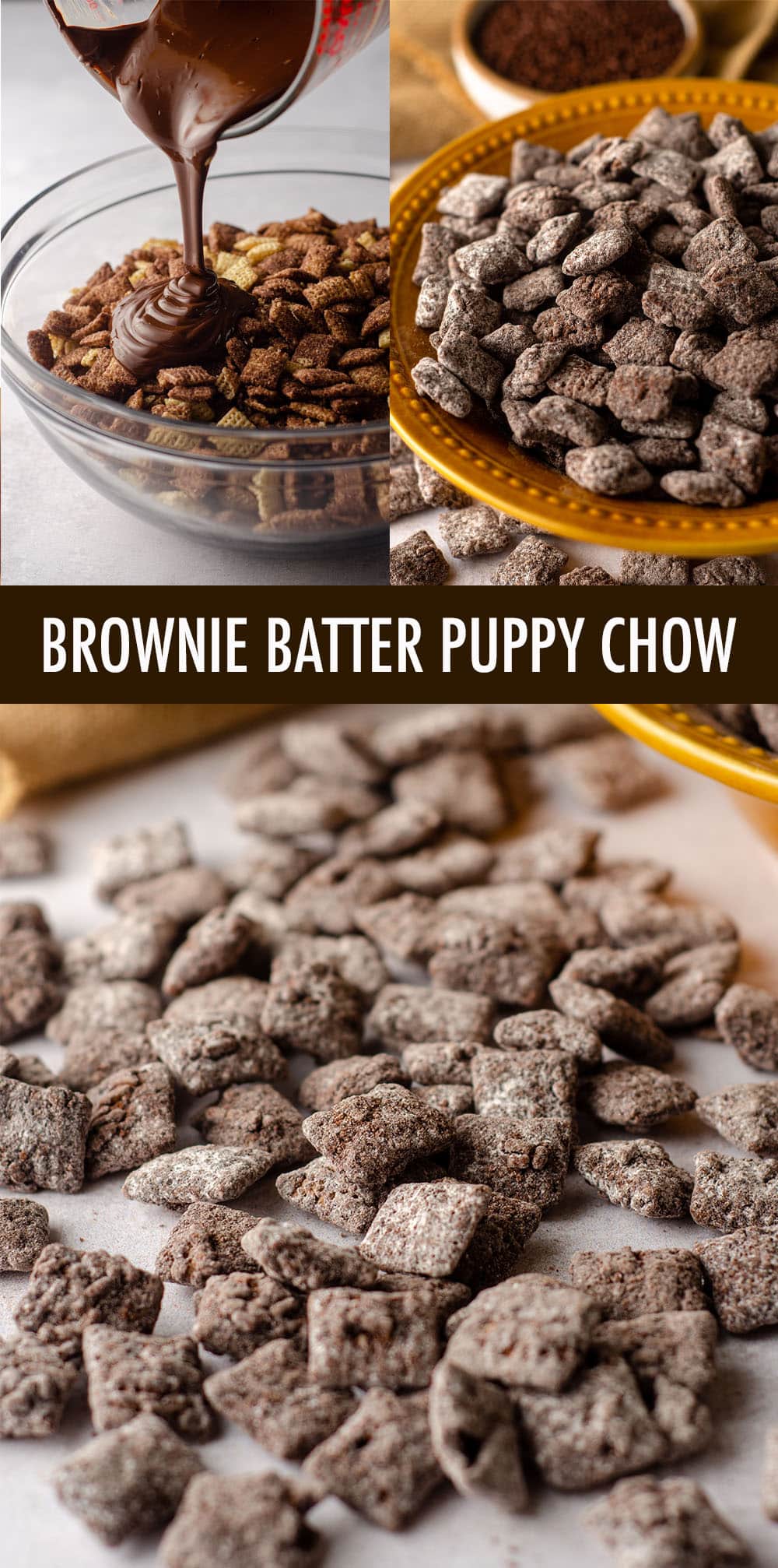 A rich chocolate take on classic puppy chow made to taste just like brownie batter. via @frshaprilflours