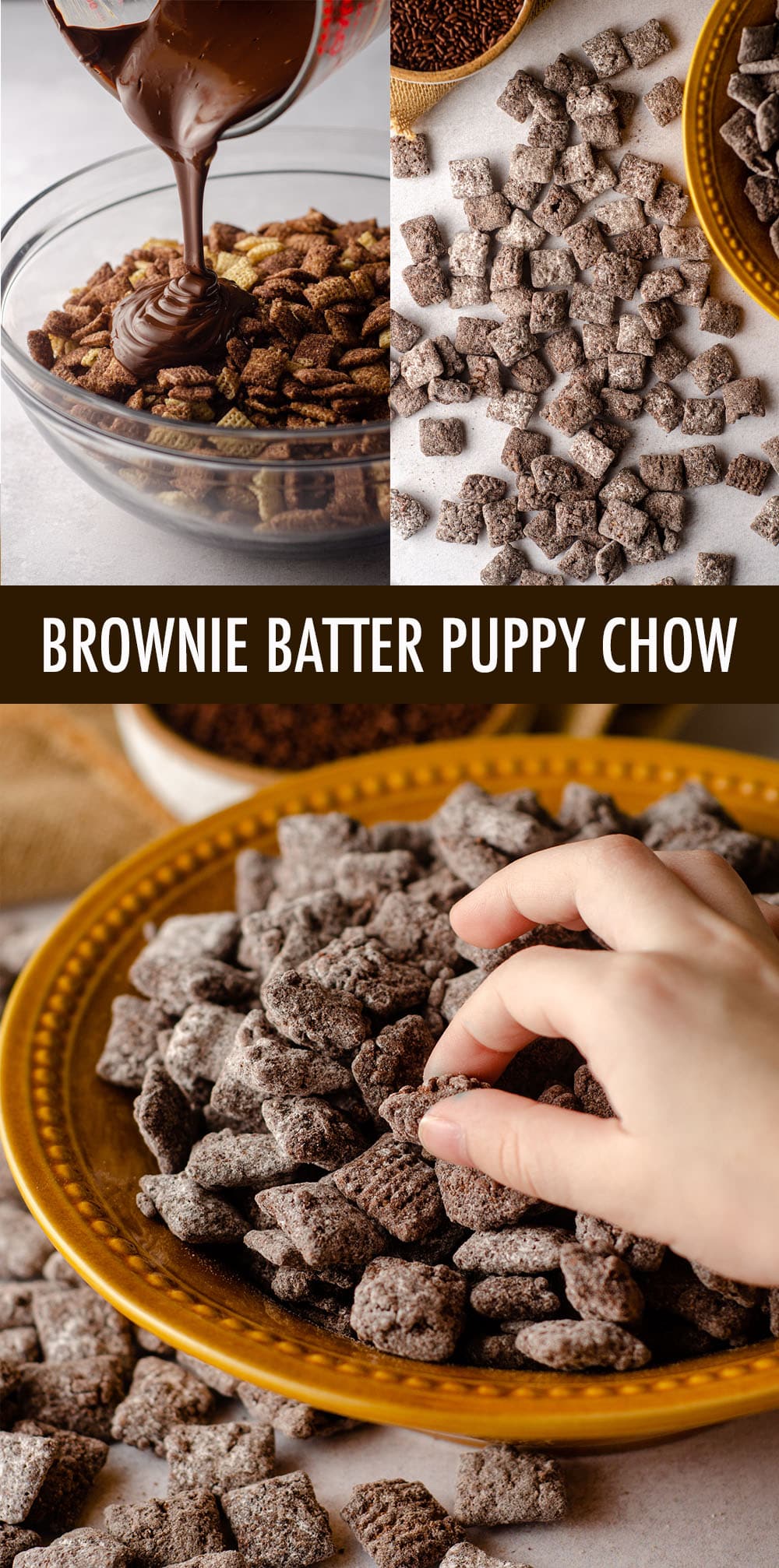 A rich chocolate take on classic puppy chow made to taste just like brownie batter. via @frshaprilflours