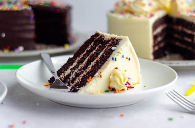 Chocolate Layer Cake: Soft, moist, and smooth chocolate layer cake with the richest chocolate flavor you’ll ever taste. Super easy and only one bowl needed! Pair with my favorite chocolate buttercream, go-to vanilla buttercream, or something fancier to fit your liking.