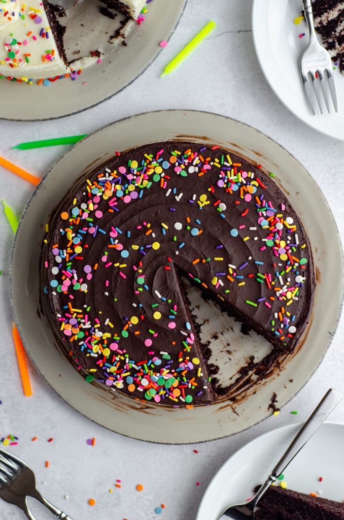 Chocolate Layer Cake: Soft, moist, and smooth chocolate layer cake with the richest chocolate flavor you’ll ever taste. Super easy and only one bowl needed! Pair with my favorite chocolate buttercream, go-to vanilla buttercream, or something fancier to fit your liking.