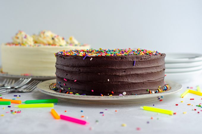 Chocolate Layer Cake: Soft, moist, and smooth chocolate layer cake with the richest chocolate flavor you’ll ever taste. Super easy and only one bowl needed! Pair with my favorite chocolate buttercream, go-to vanilla buttercream, or something fancier to fit your liking.