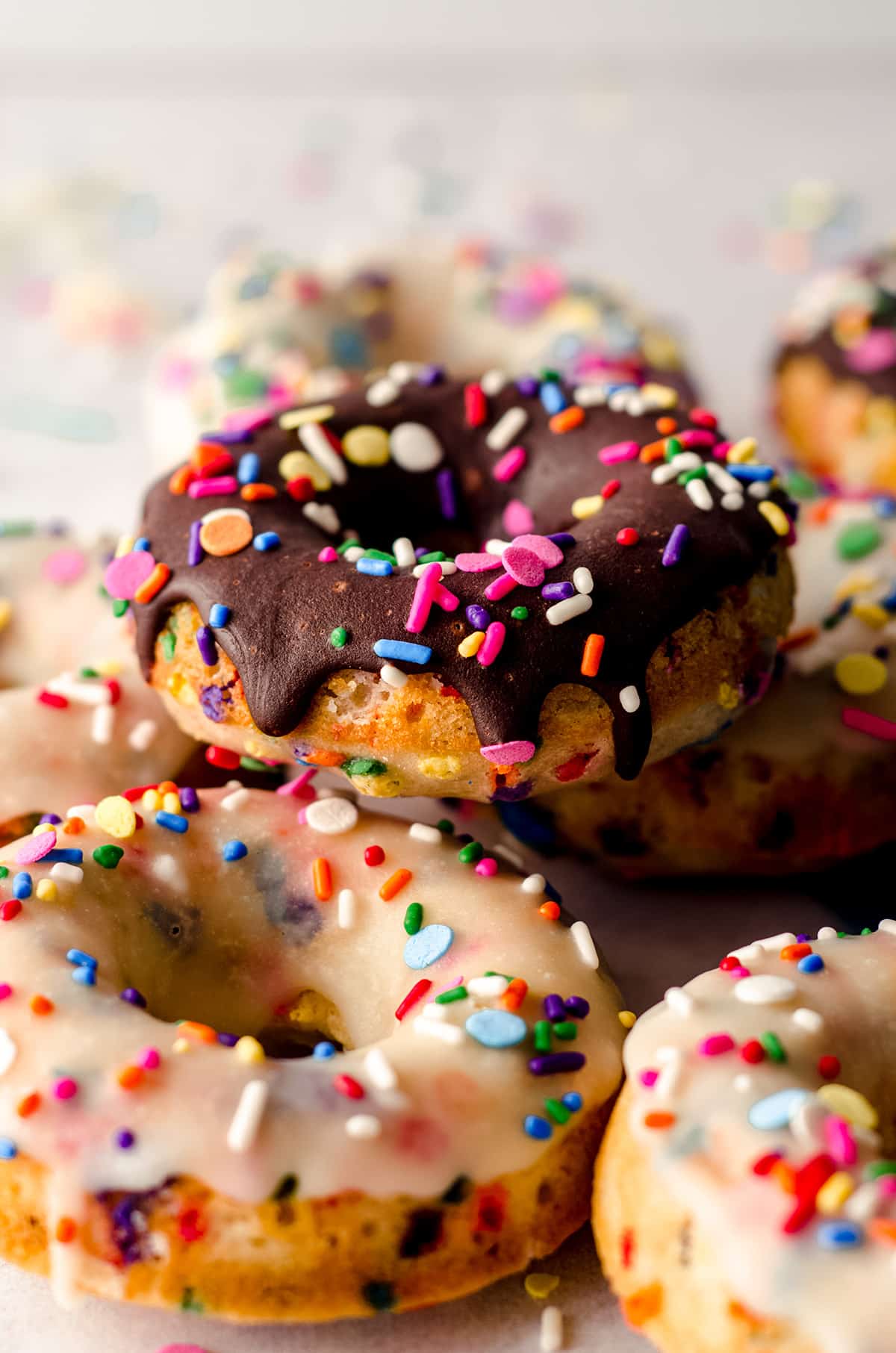 a stack of funfetti donuts