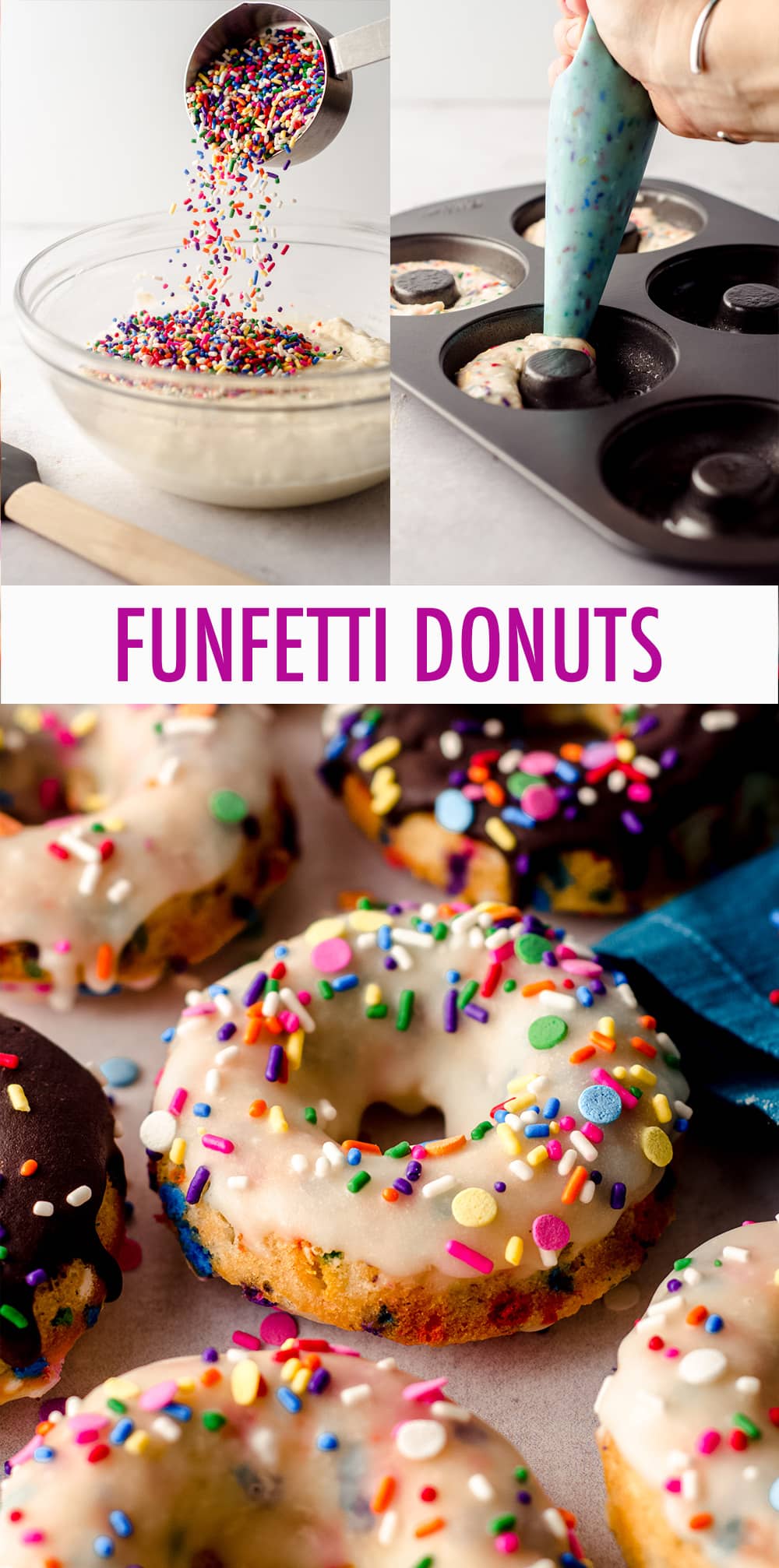 Baked and not fried cake donuts filled with sprinkles and topped with a simple vanilla or chocolate glaze. via @frshaprilflours