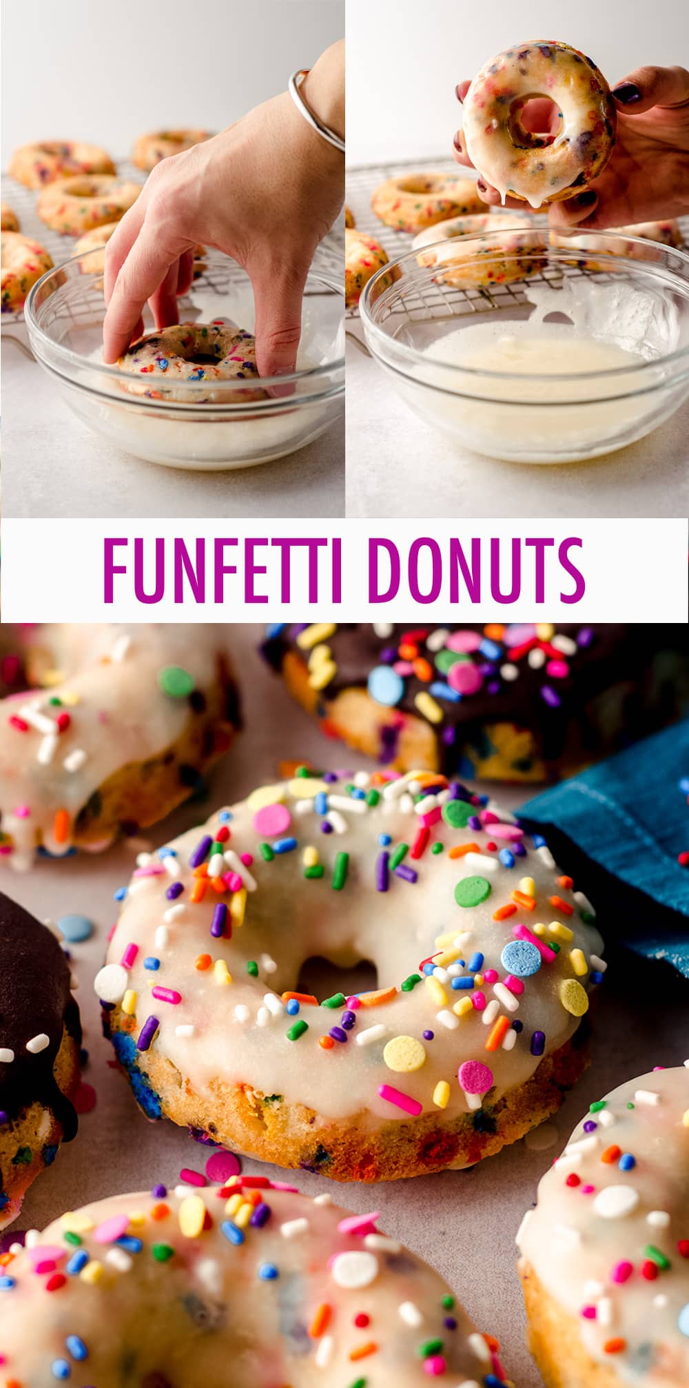 Baked and not fried cake donuts filled with sprinkles and topped with a simple vanilla or chocolate glaze. via @frshaprilflours