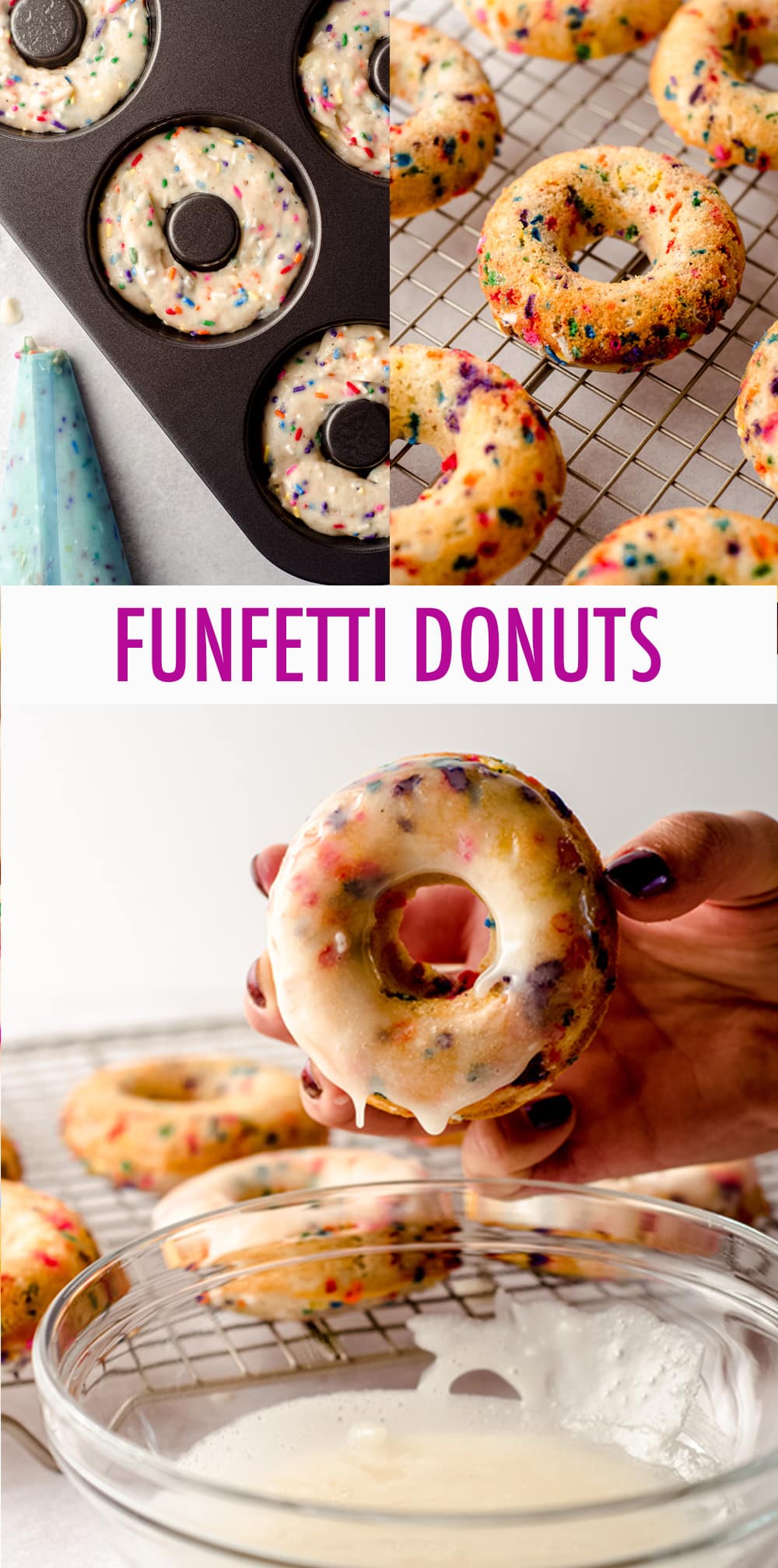 Baked and not fried cake donuts filled with sprinkles and topped with a simple vanilla or chocolate glaze. via @frshaprilflours