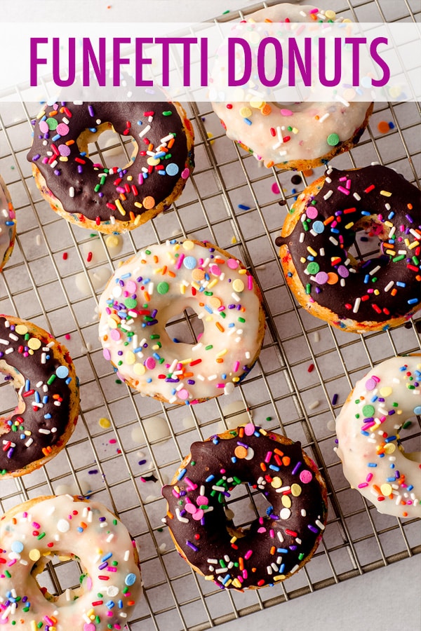 Baked and not fried cake donuts filled with sprinkles and topped with a simple vanilla or chocolate glaze. via @frshaprilflours