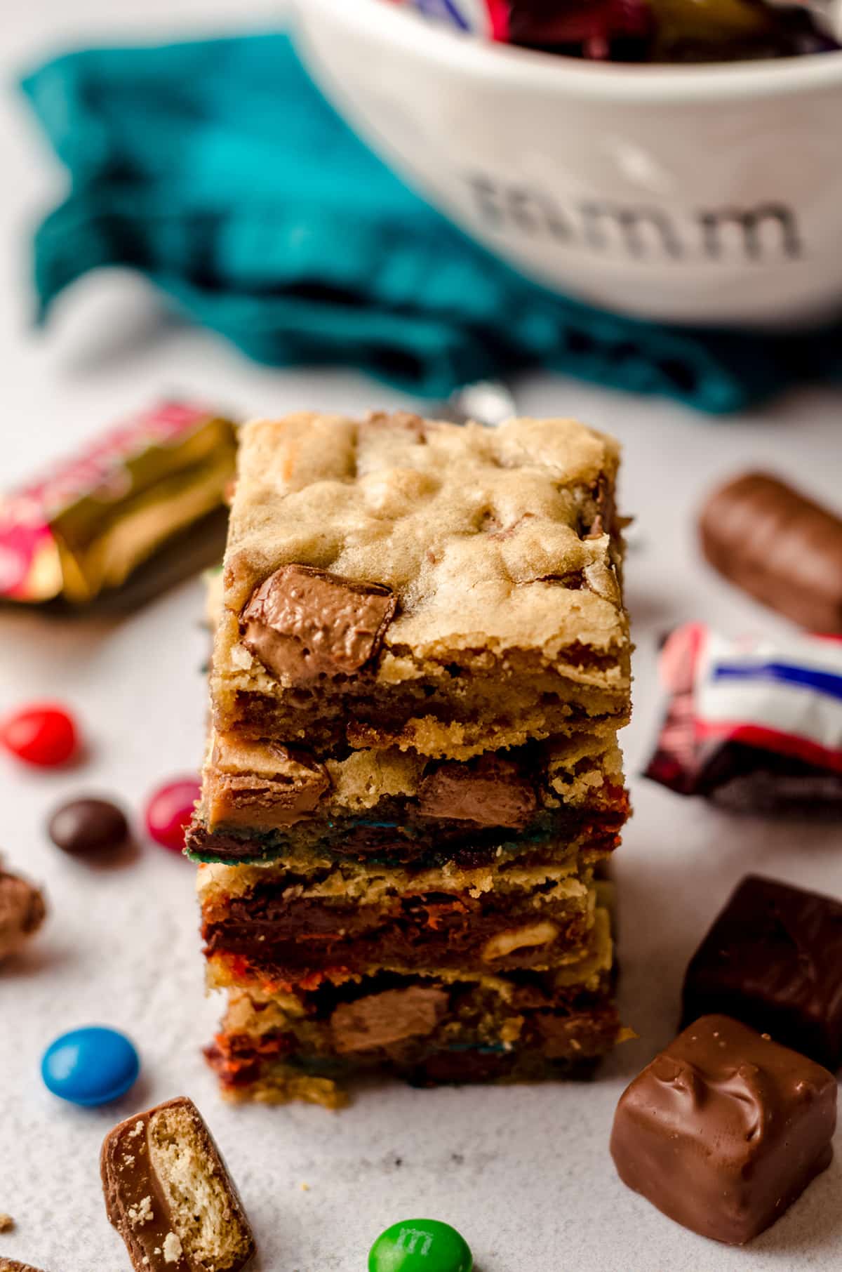 stack of candy bar blondie squares