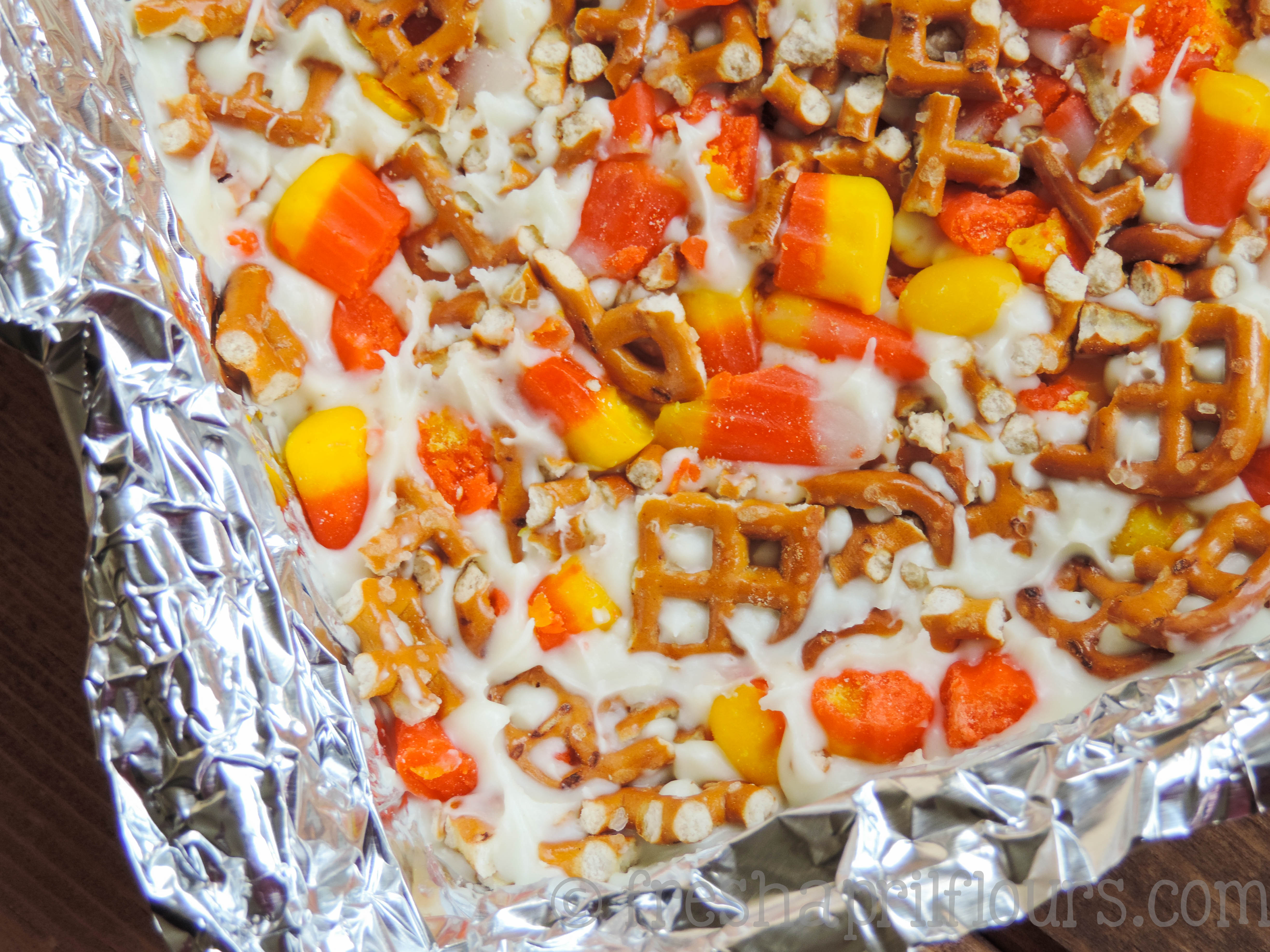 Candy Corn Pretzel Bark - Fresh April Flours