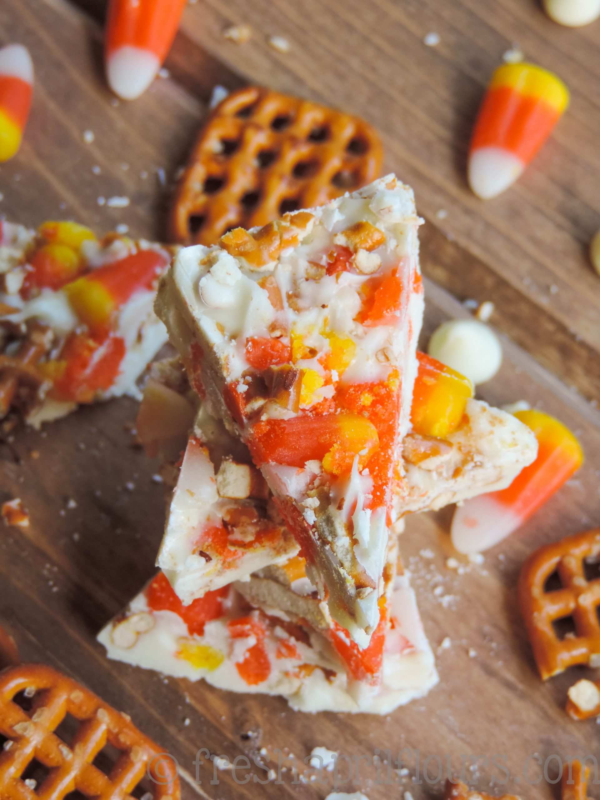 Candy Corn Pretzel Bark: This sweet, salty, chewy, and crunchy bark is a great way to use up some of your Halloween candy corn.