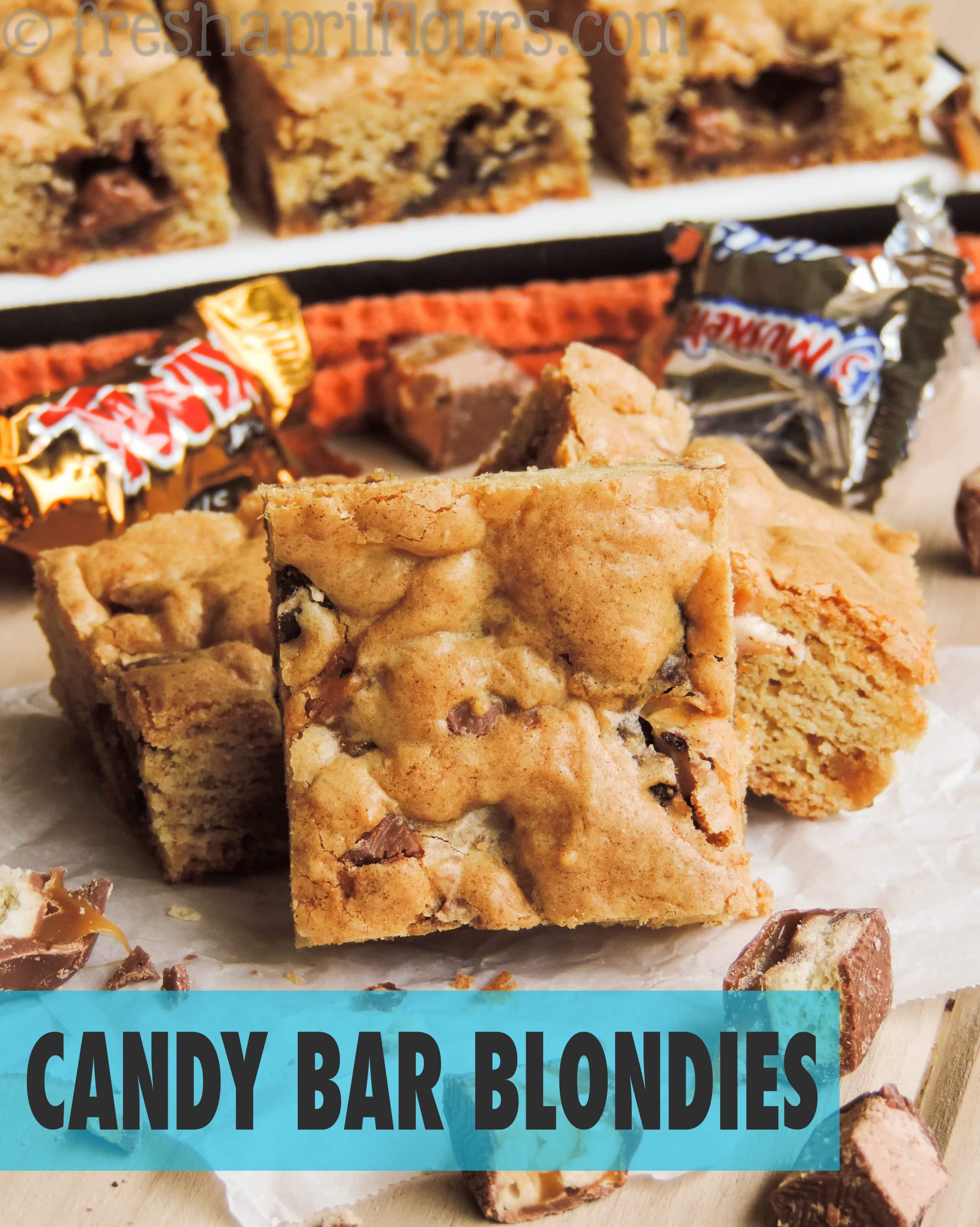 Candy Bar Blondies: Leftover candy from Halloween or other celebration? Chop it up and throw it into a buttery, chewy blondie!