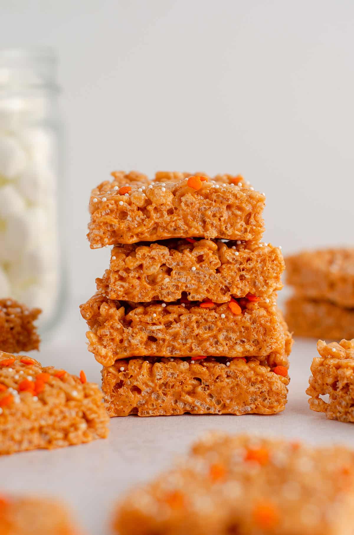 stack of pumpkin rice krispies treats