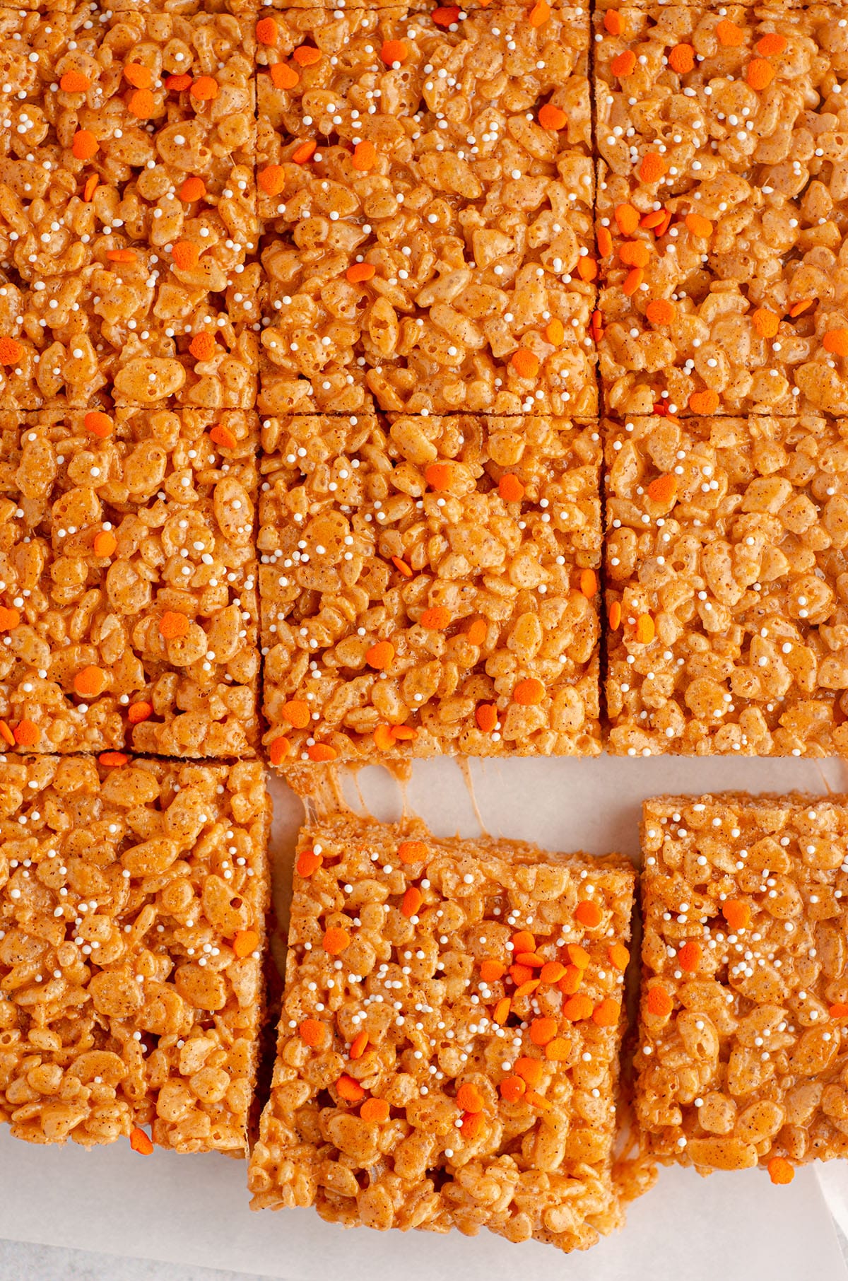 sliced pumpkin rice krispies treats