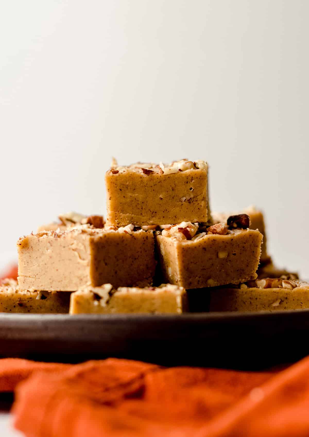 pumpkin fudge squares on a plate