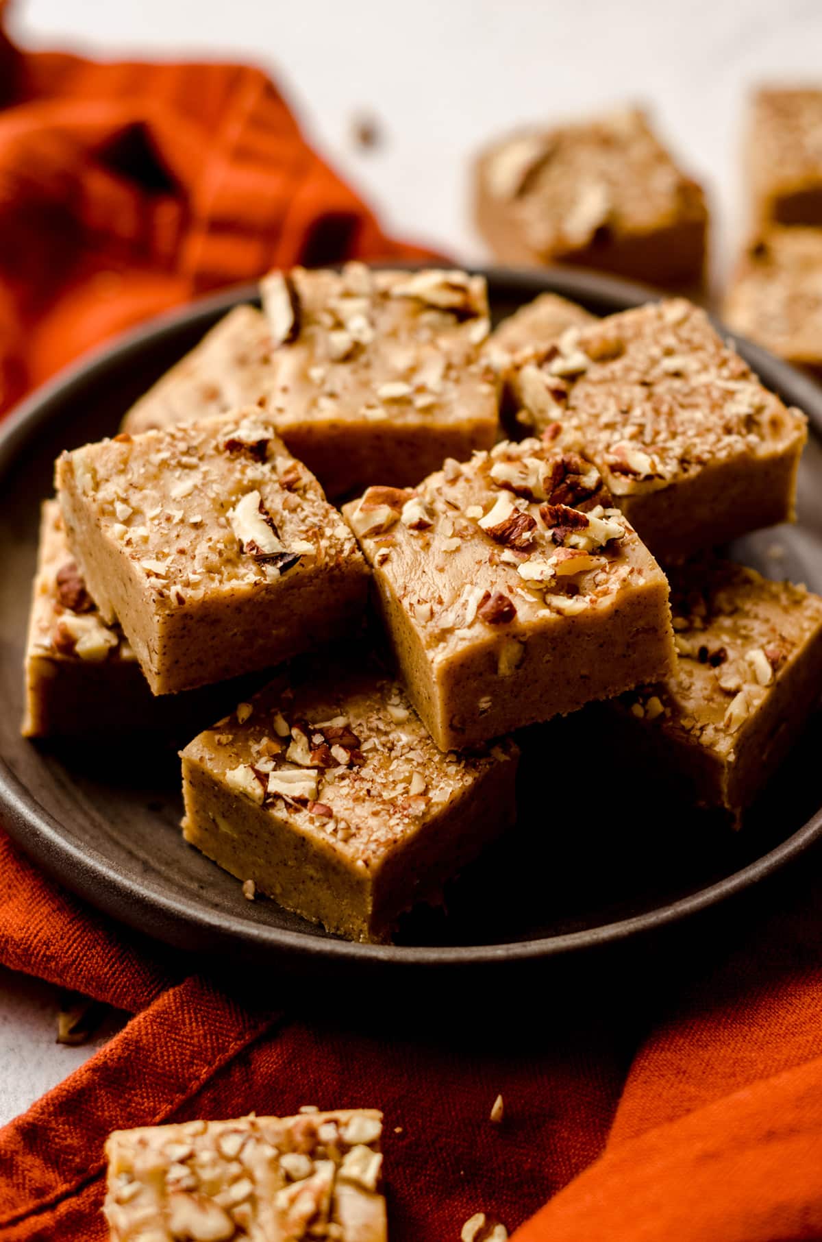 pumpkin fudge squares on a plate