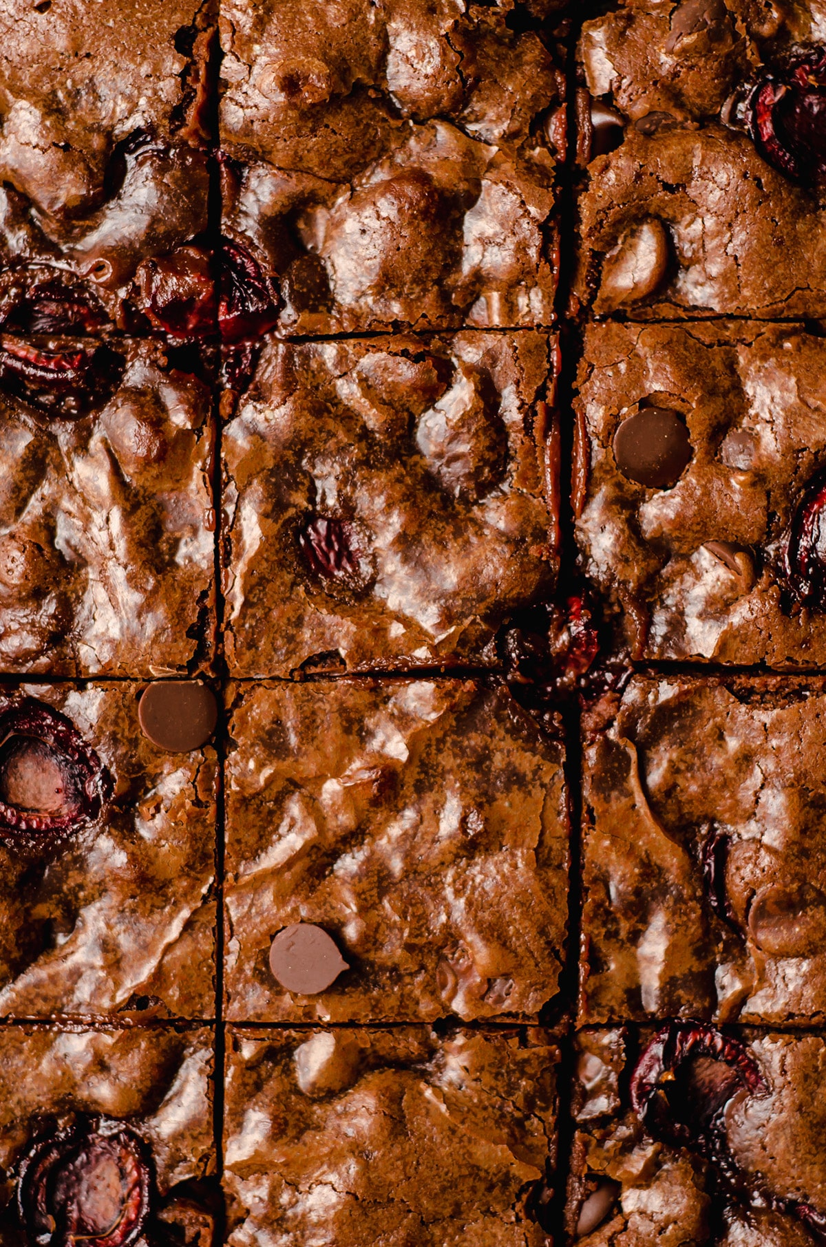 aerial photo of sliced cherry brownies