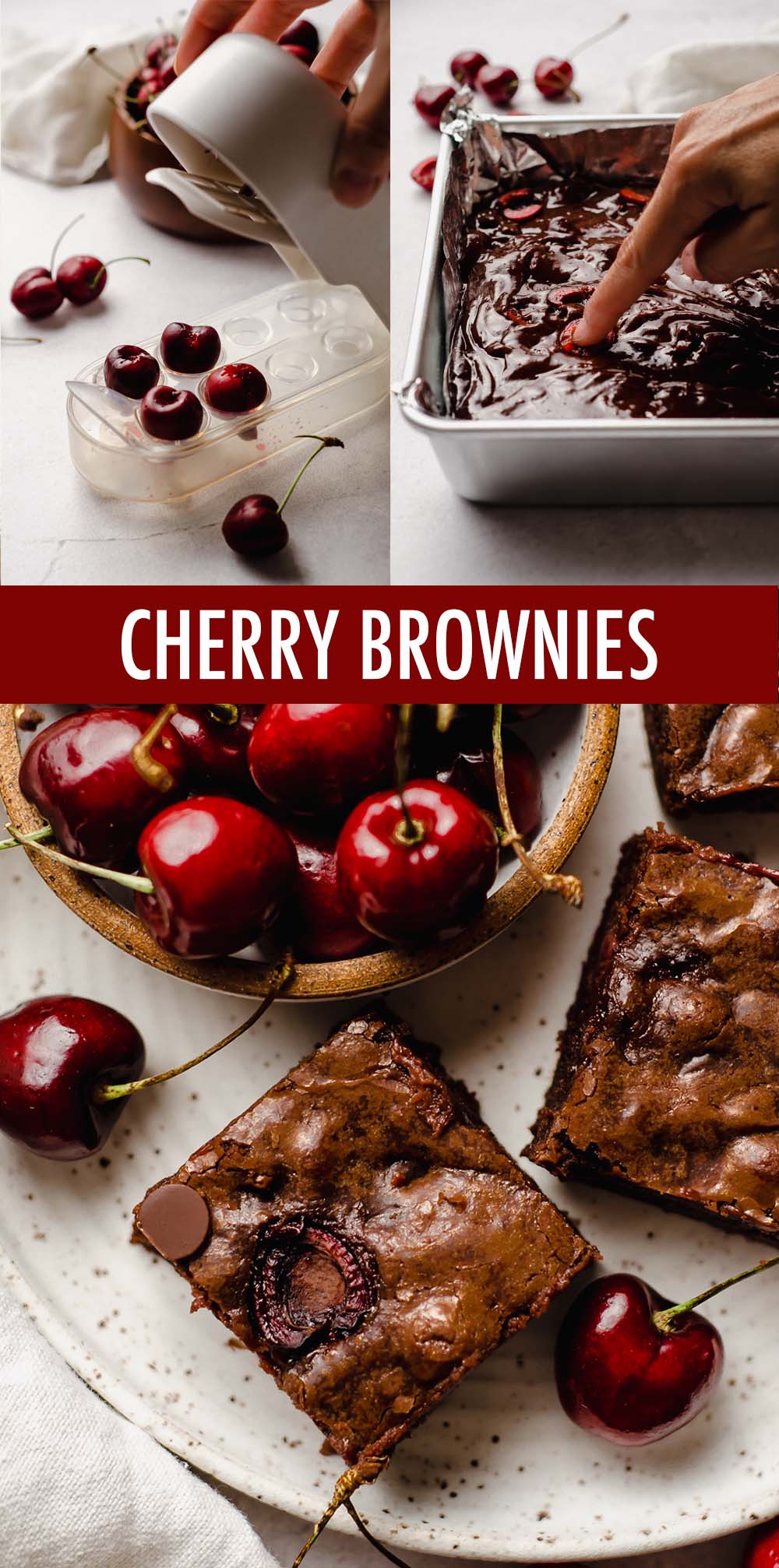 Chewy and fudgy scratch brownies studded with plump and juicy Bing cherries and chocolate chips. You can also make these cherry brownies with sweet dried cherries or jarred Maraschino cherries. via @frshaprilflours