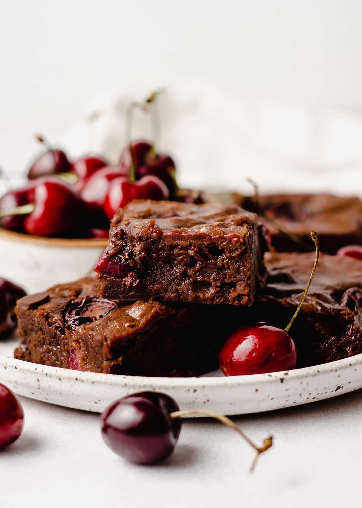 cherry brownies on plate