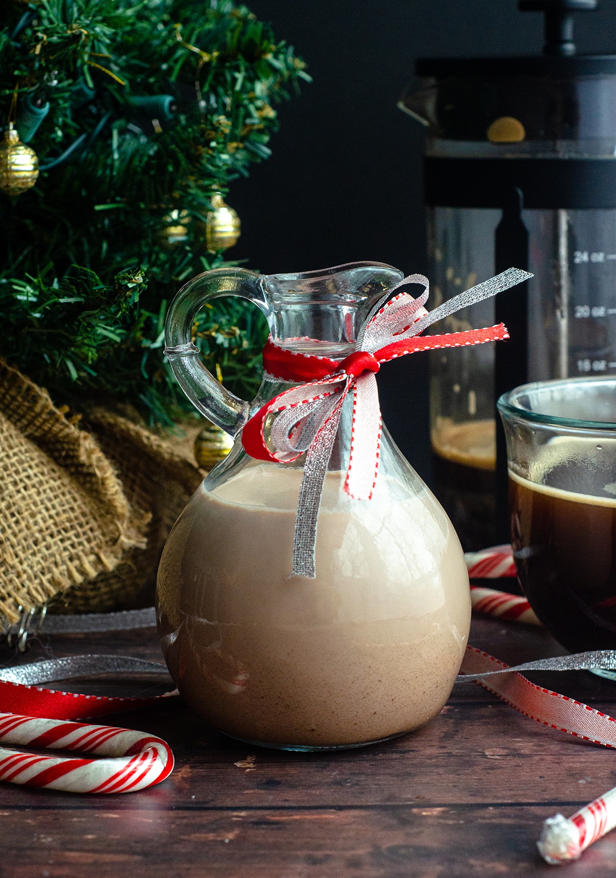 peppermint mocha coffee creamer in a pourer