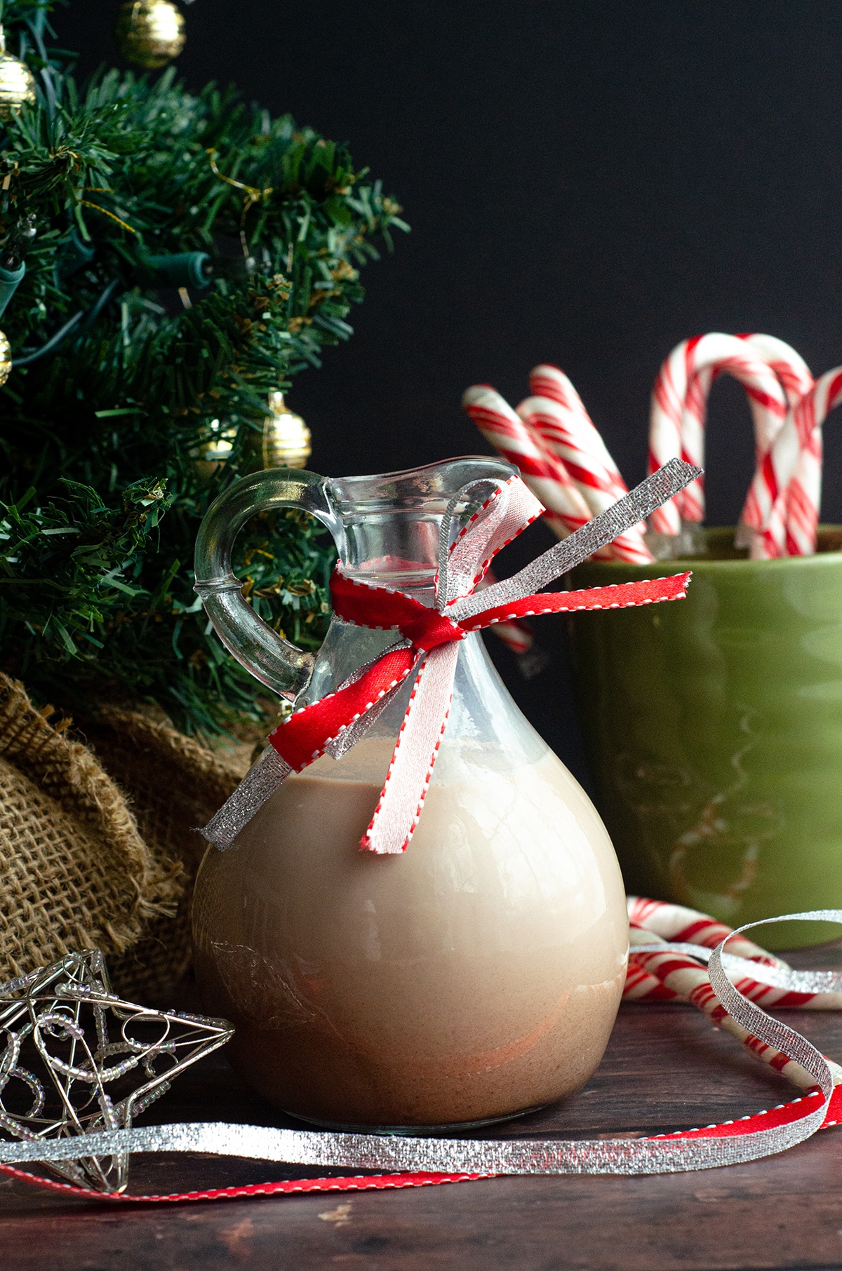 peppermint mocha coffee creamer in a pourer