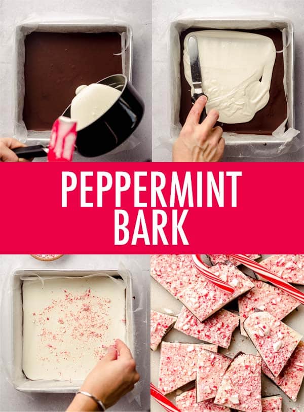 A simple layered holiday bark made with white and semi-sweet chocolates, flavored with peppermint, and garnished with crushed candy canes. via @frshaprilflours