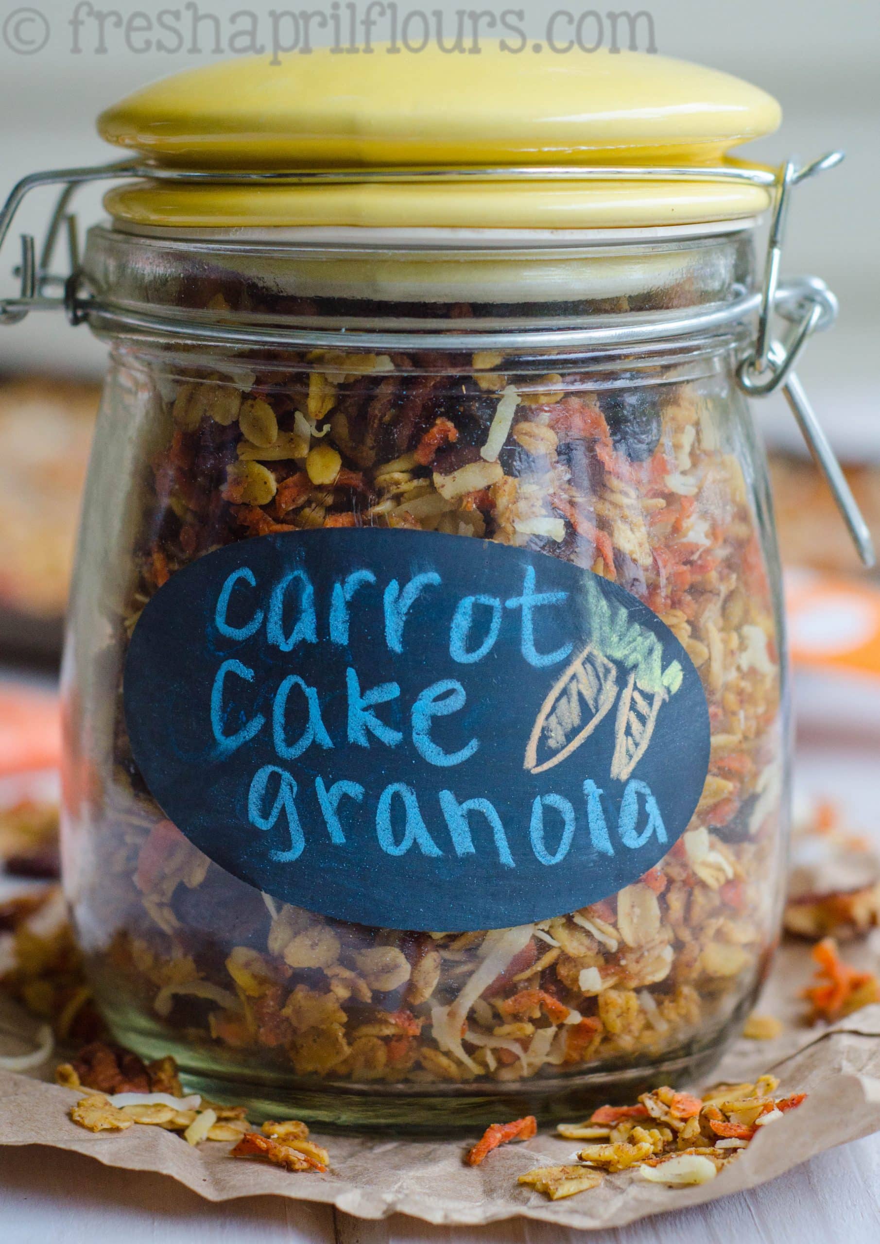 This soft and chewy carrot cake granola is perfectly spicy and full of the best parts of carrot cake. via @frshaprilflours