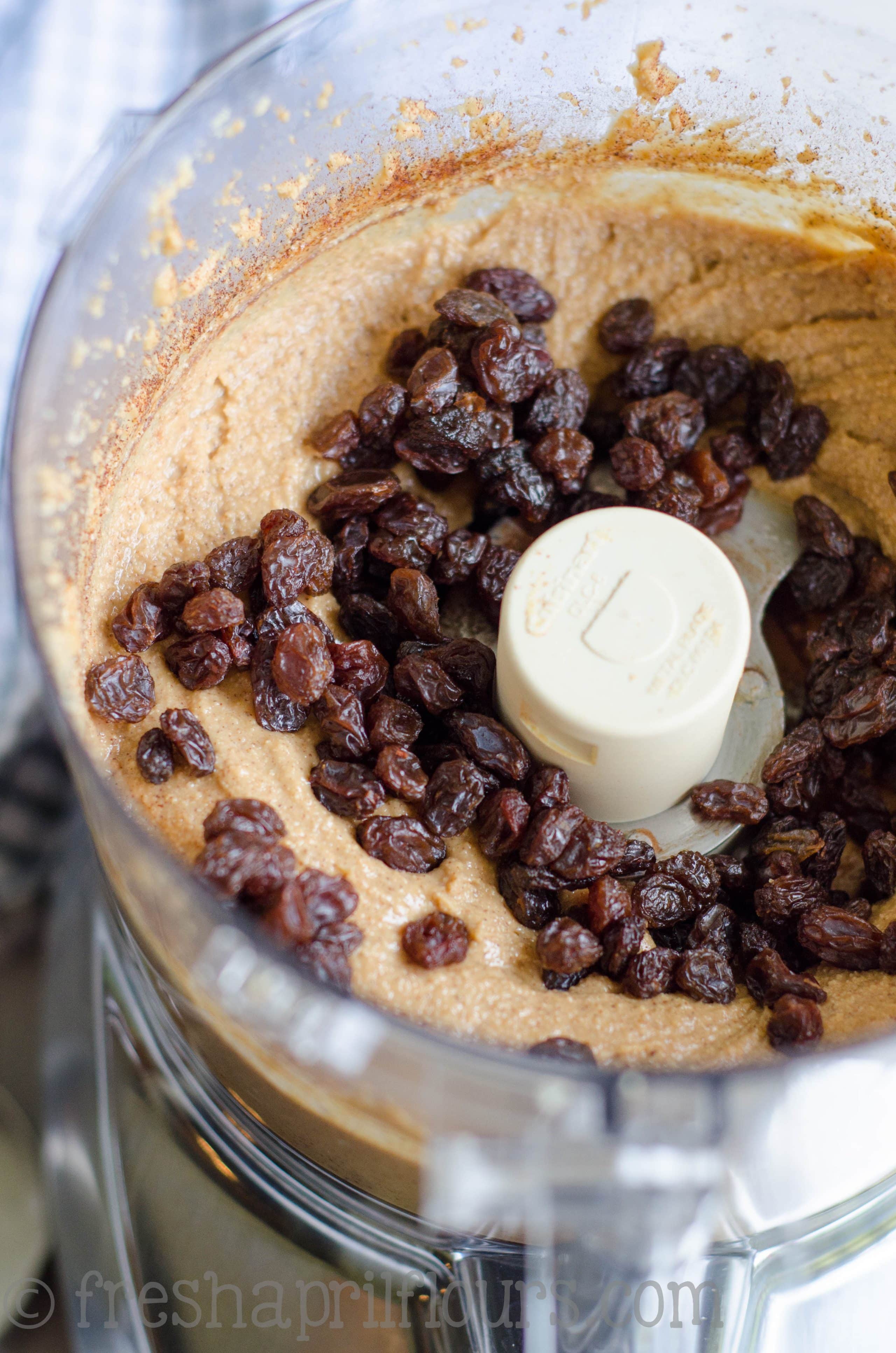 cinnamon raisin peanut butter in a food processor