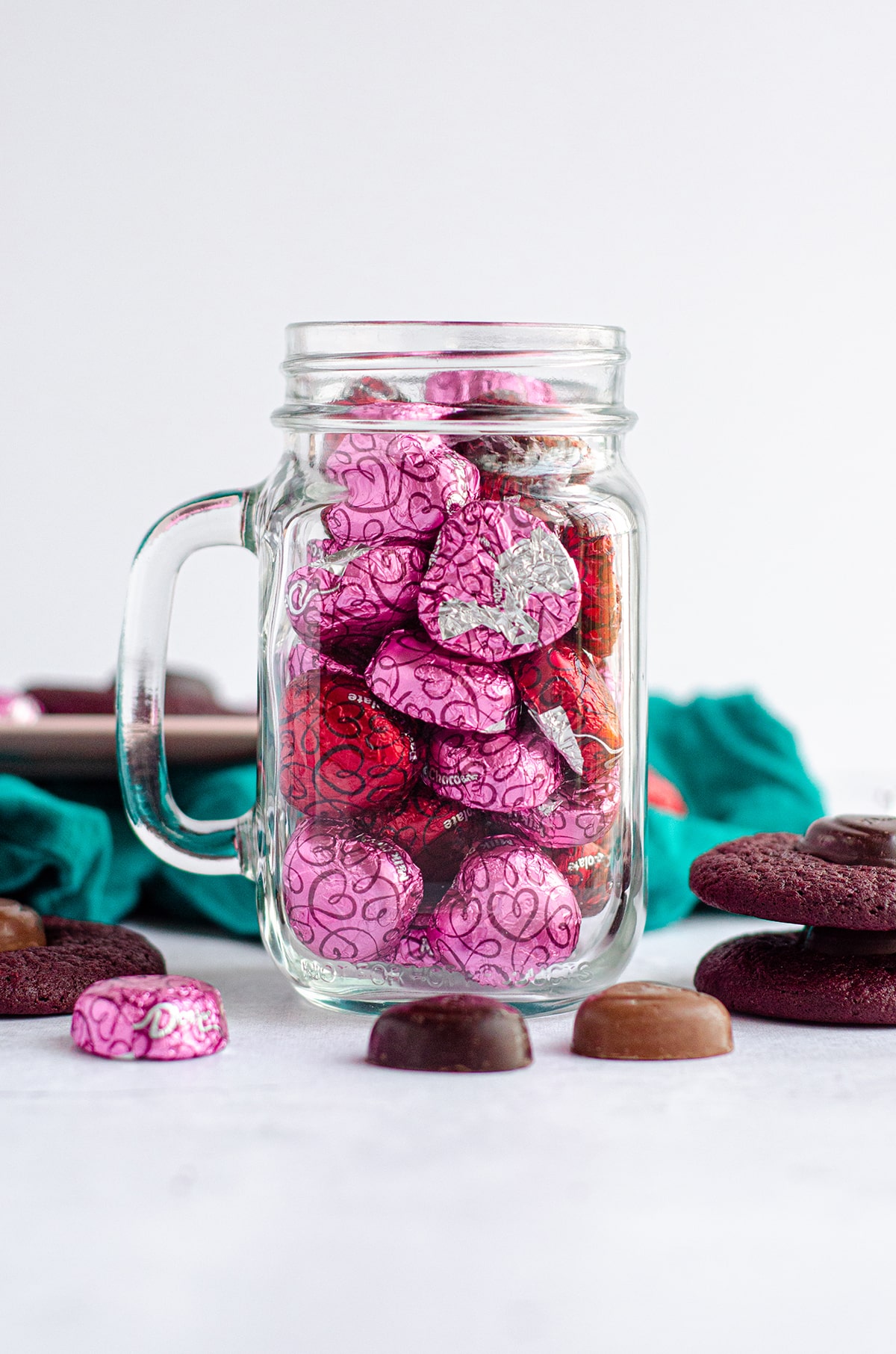 mason jar full of dove chocolate hearts