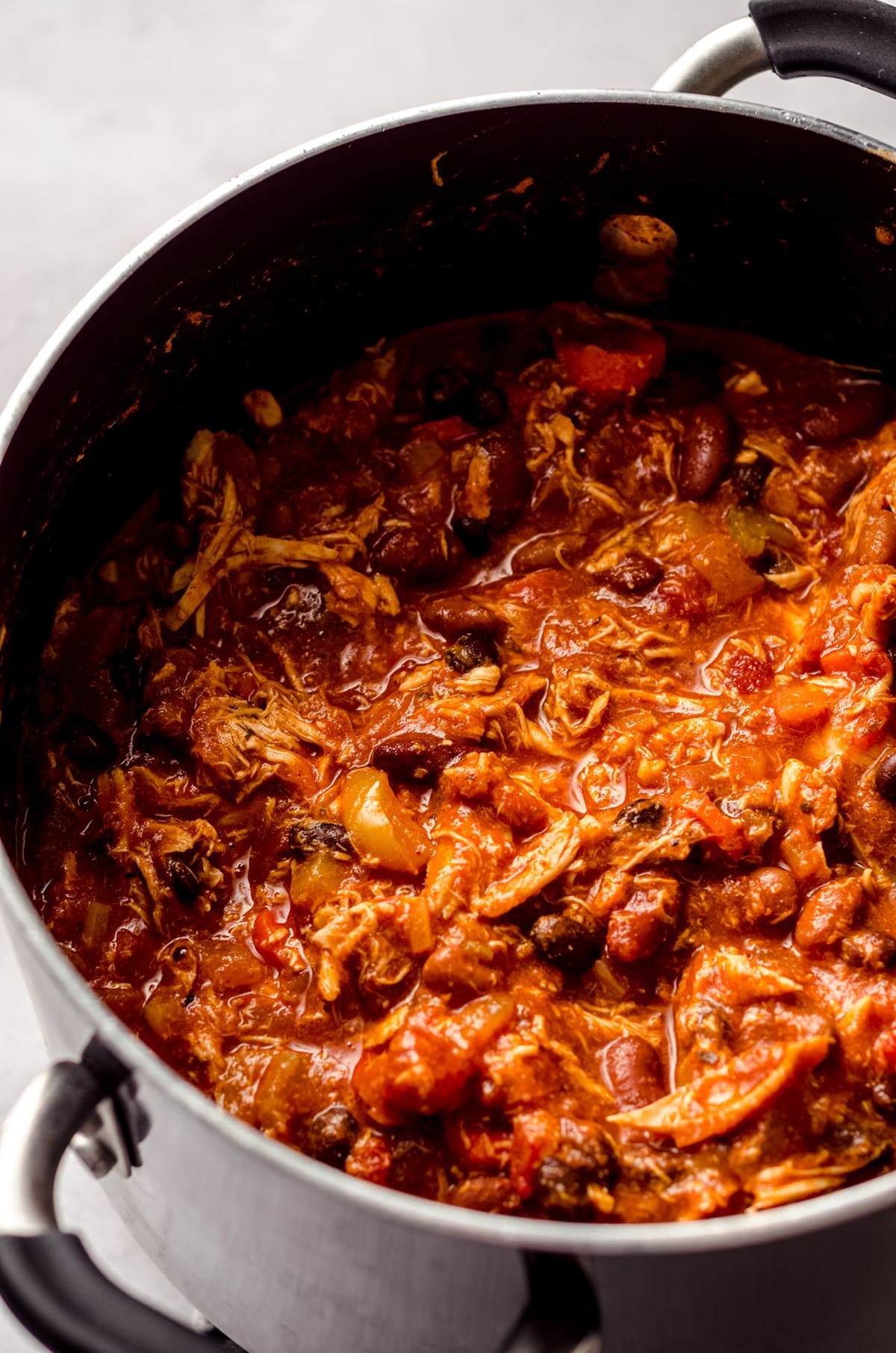 buffalo chicken chili in a pot