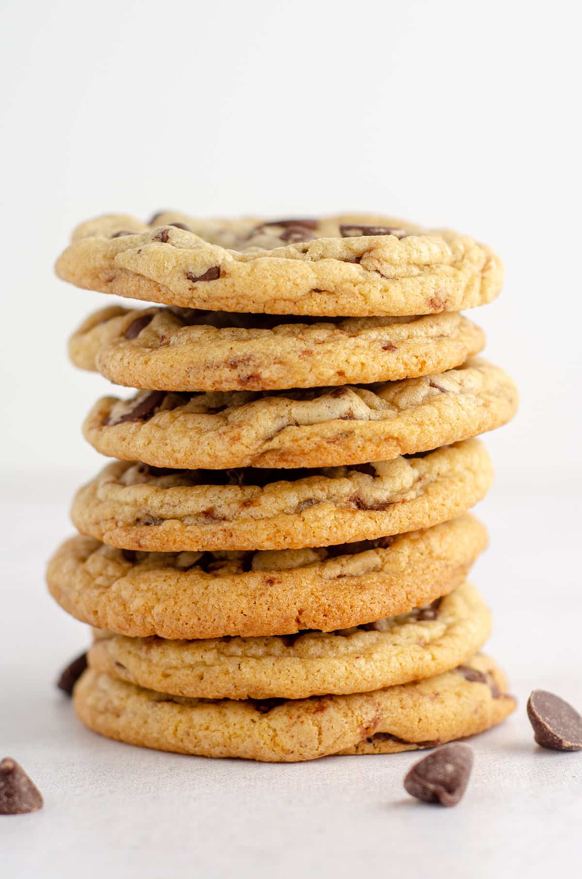a stack of chocolate chip cookies