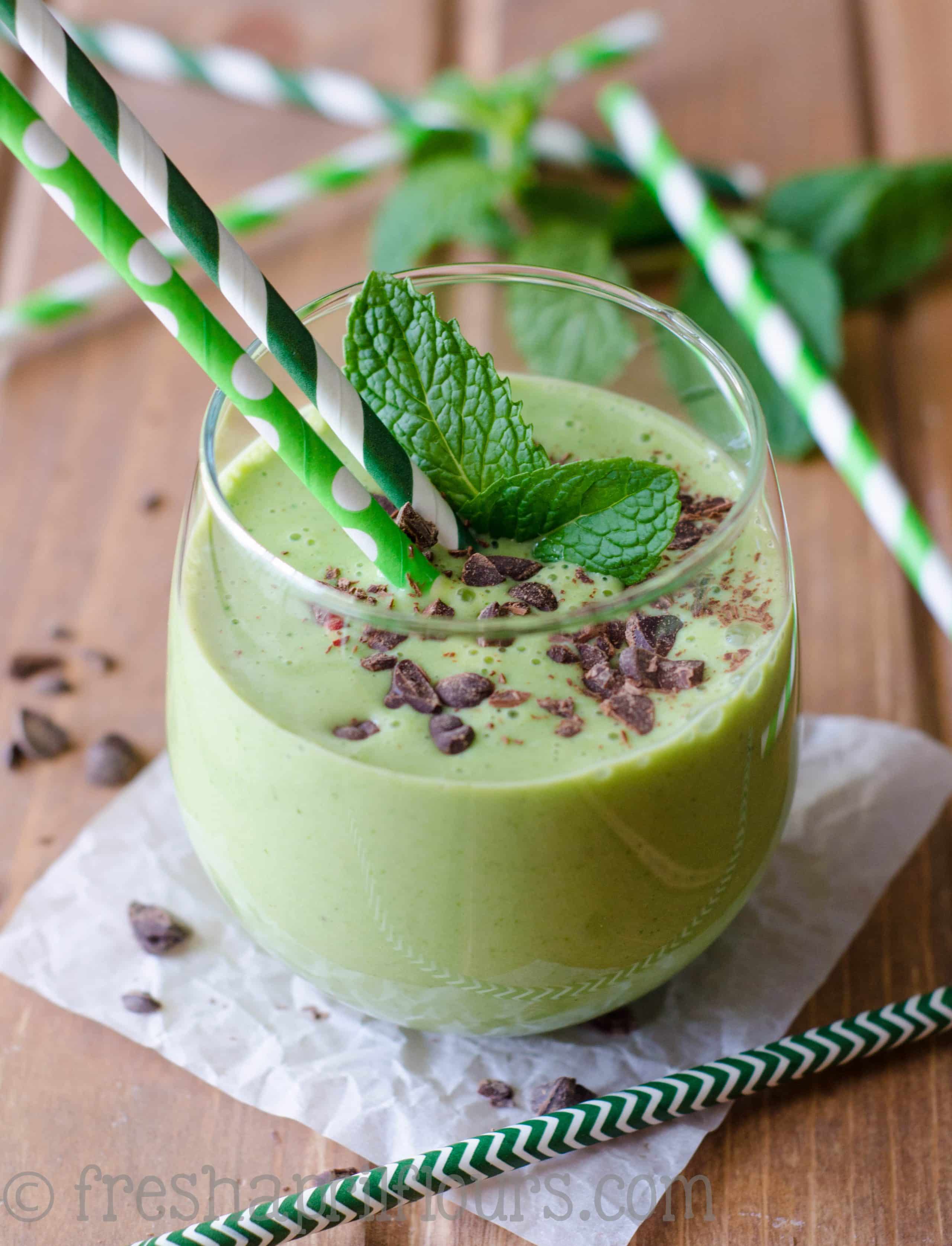 skinny shamrock shake in a glass with straws 