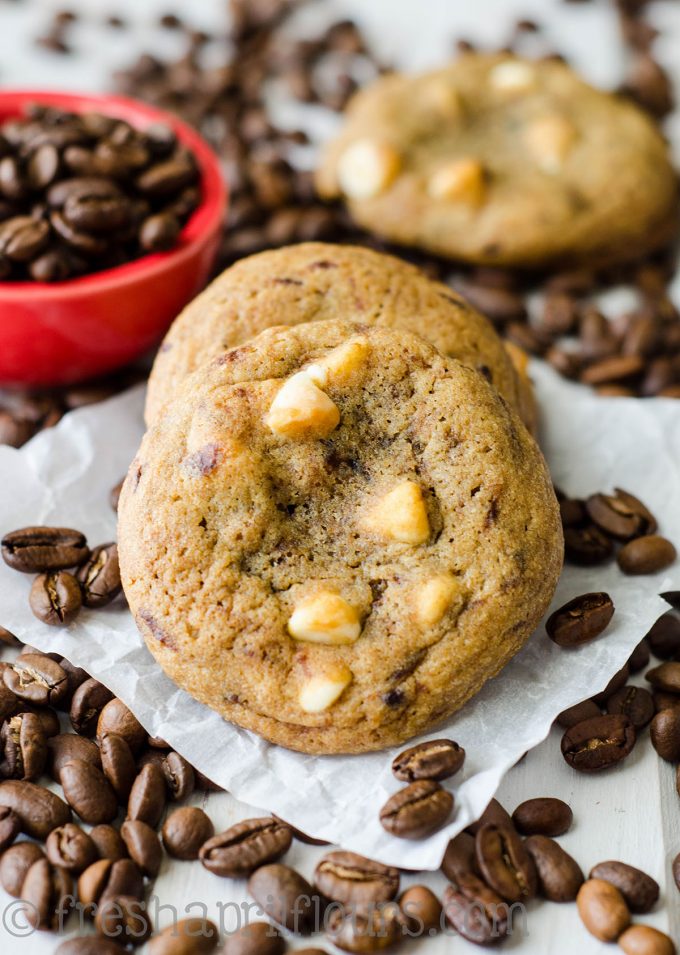 Cappuccino Cookies: Tender coffee flavored cookies studded with creamy white chocolate chips.