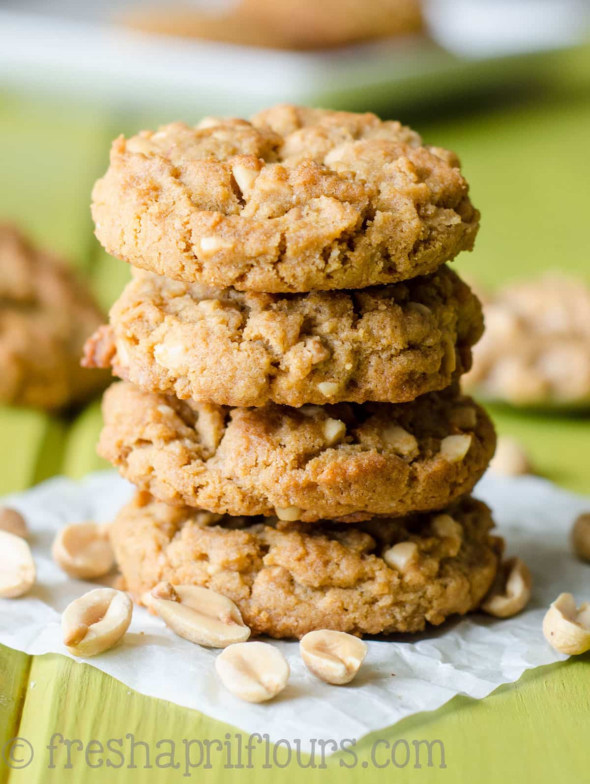 Stack of Gluten Free Flourless Crunchy Peanut Butter Cookies.