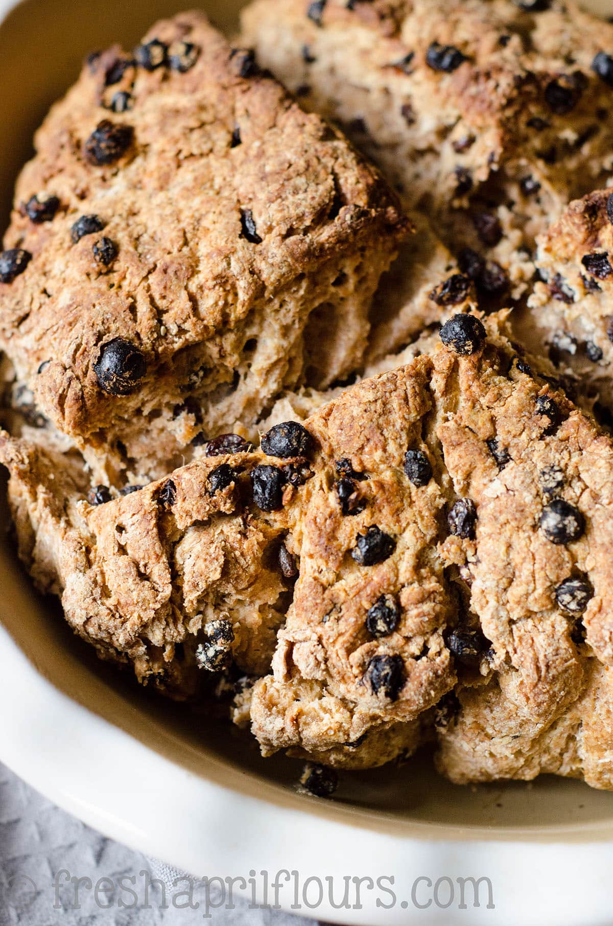 Irish soda bread baked in a pie plate.