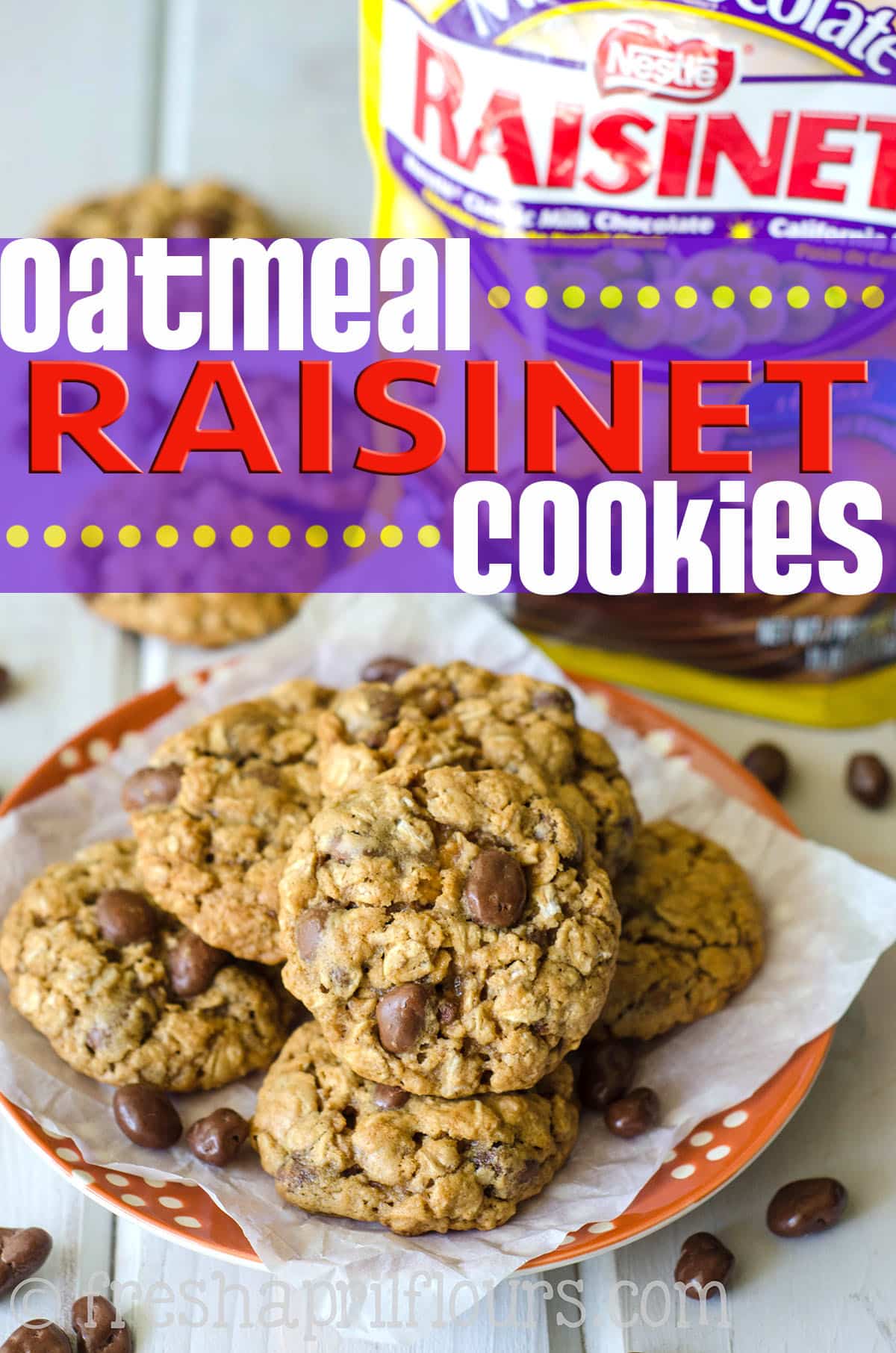 These are not your mama's oatmeal raisin cookies-- these are oatmeal Raisinet cookies! Chewy, buttery, sweetened with brown sugar and molasses, and full of chocolate covered raisins. A fun take on the classic. via @frshaprilflours