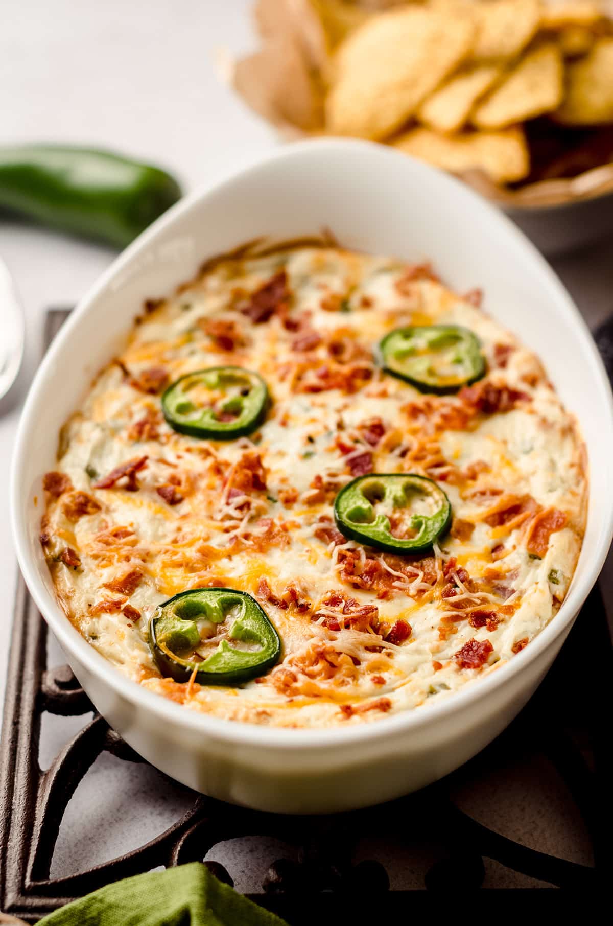 jalapeno cream cheese dip in a casserole dish