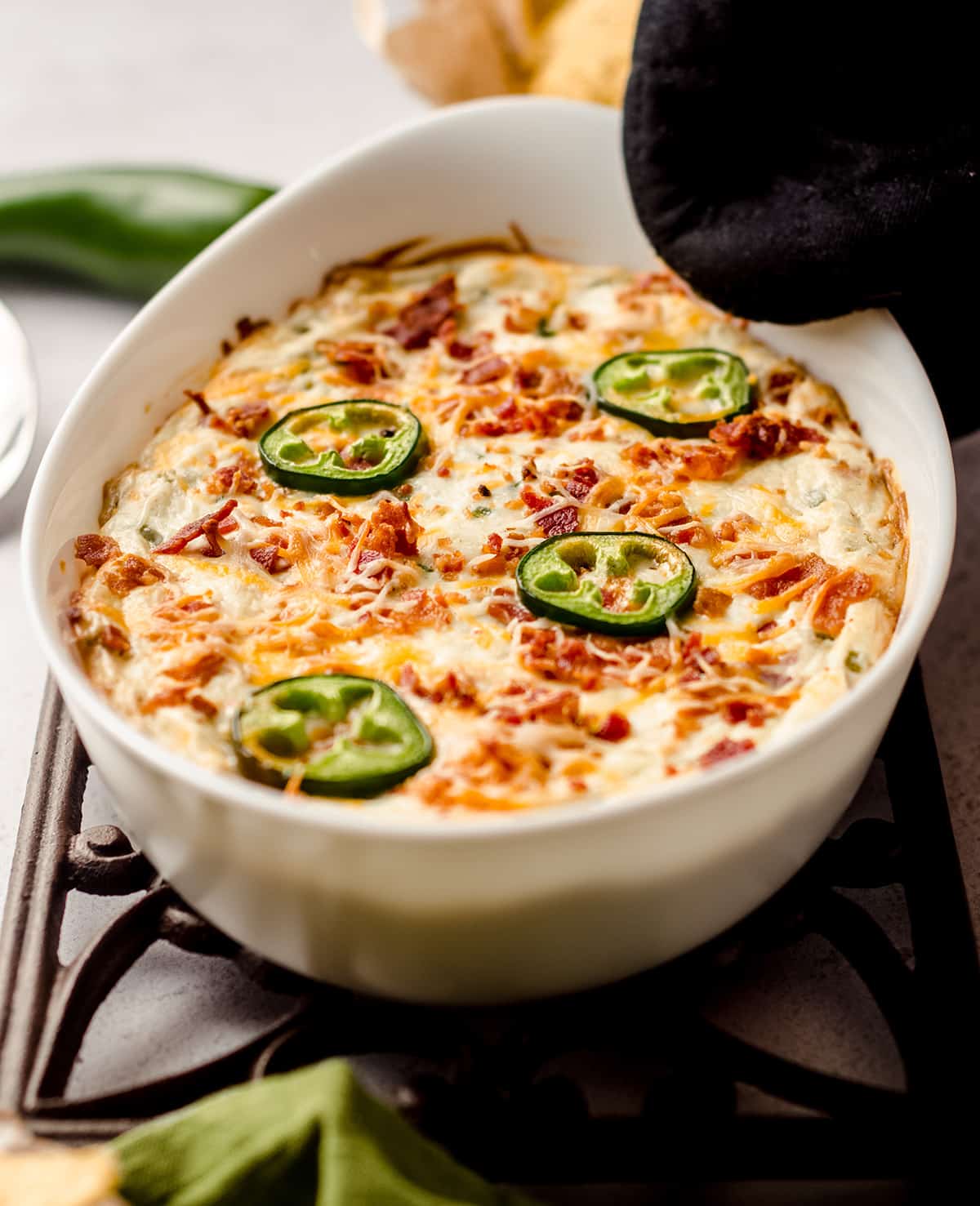 jalapeno cream cheese dip in a casserole dish