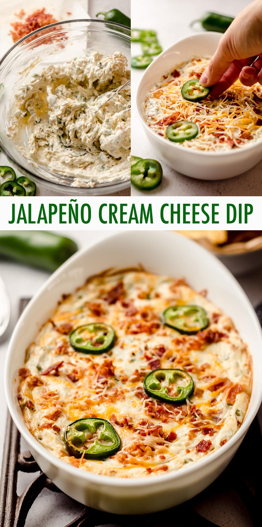 Cheesy, creamy, spicy jalapeño popper dip is the perfect appetizer or side for any Mexican dish. Serve with chips, vegetables, or as a topping. via @frshaprilflours