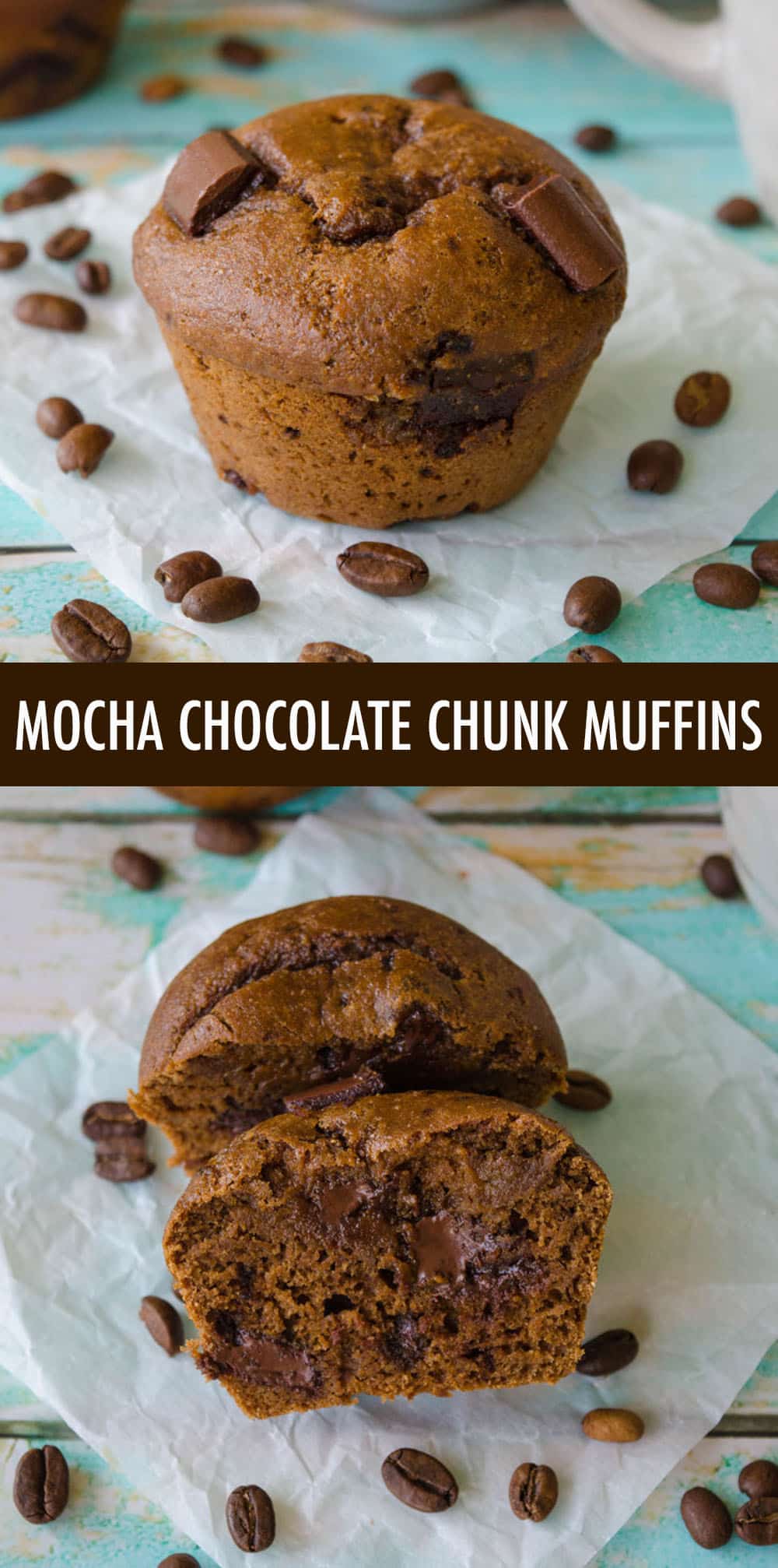 Moist and tender coffee flavored muffins filled with gooey chunks of chocolate. No oil, no butter, but so many mouthwatering flavors! via @frshaprilflours