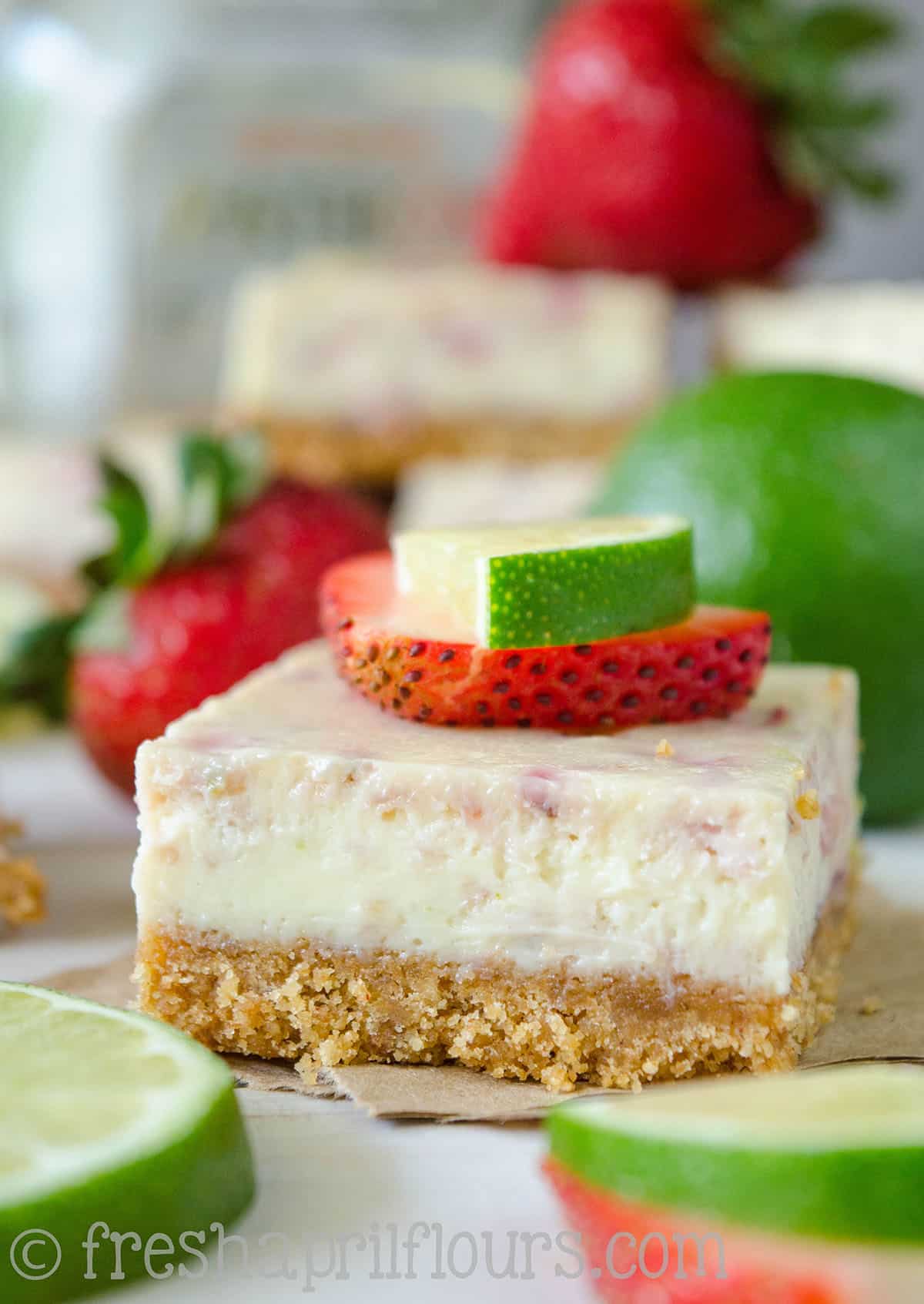 Strawberry margarita square on a piece of parchment paper.