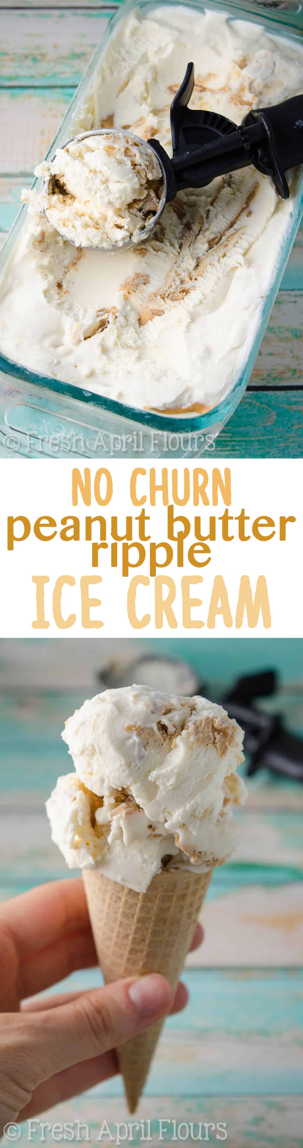 Easy, two ingredient, no churn ice cream swirled with ripples of peanut butter. via @frshaprilflours