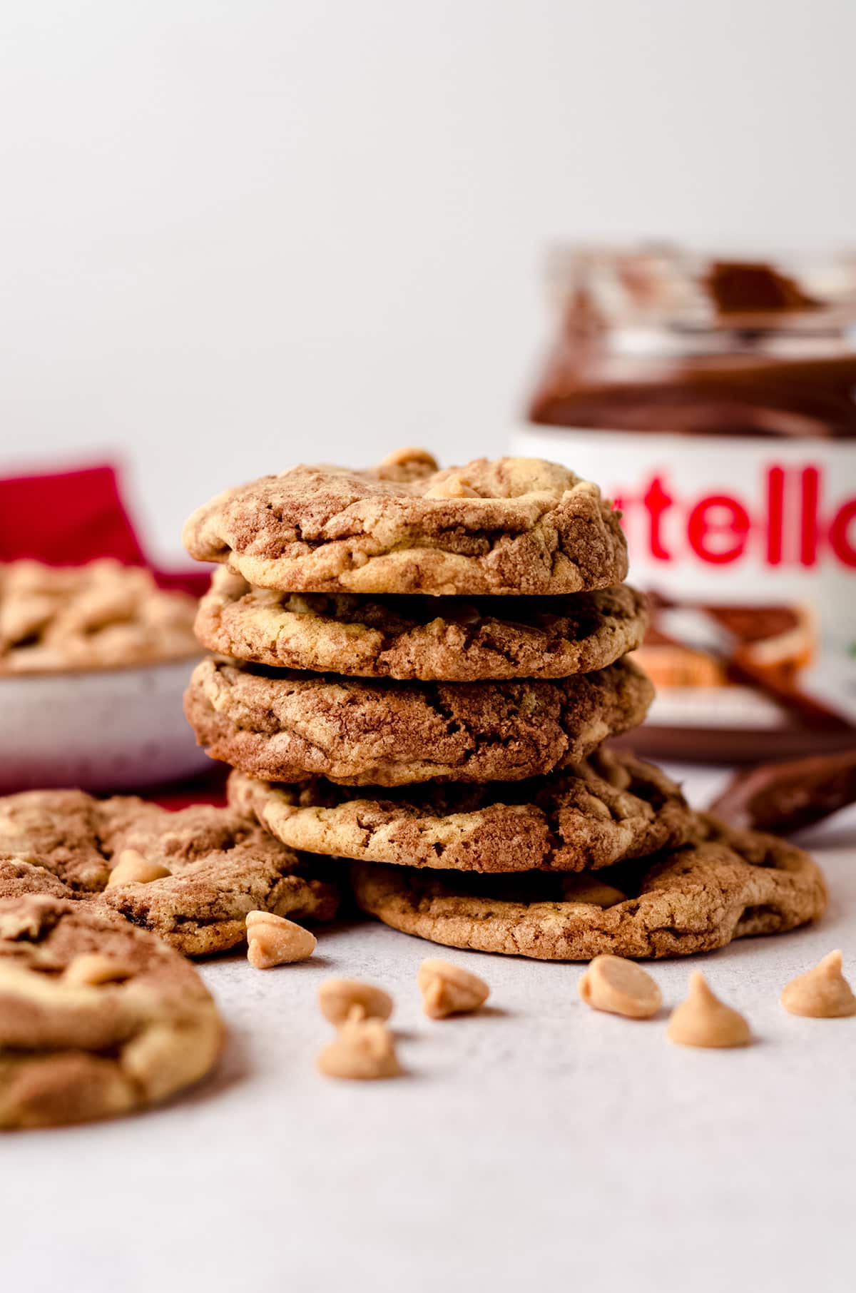 stack of nutella peanut butter chip cookies