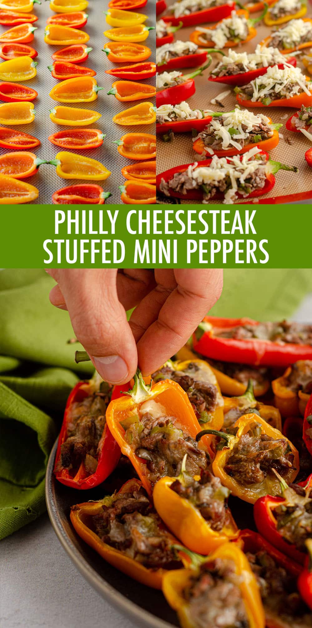 Don't let the "mini" part fool you-- these bite-size peppers are packed with tons of flavor! Recipe includes instructions for four large Philly cheesesteak stuffed peppers. via @frshaprilflours